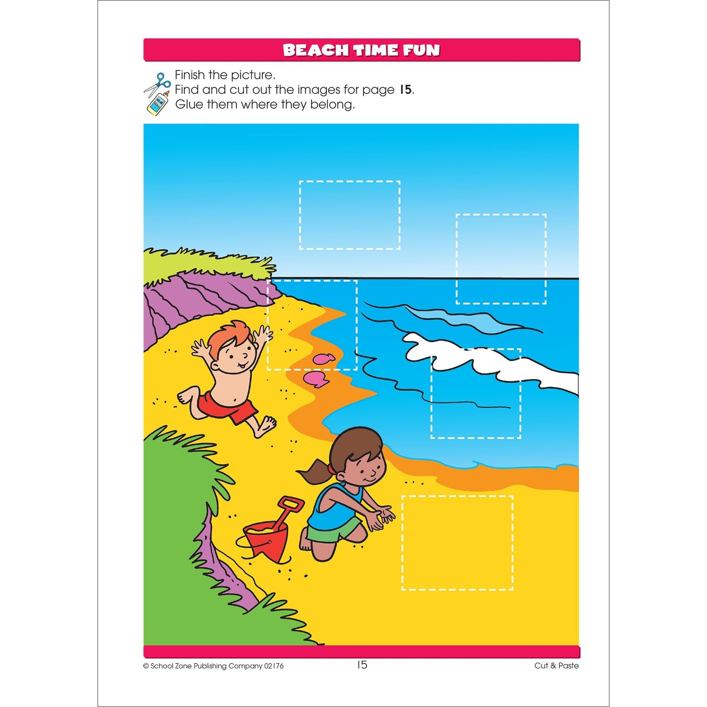 School Zone Cut & Paste Workbook: 32 Pages, Toddler, Preschool, Kindergarten, Learning Activities, Scissor Cutting, Stickers, Counting, Picture Puzzles, Ages 3-5 (Little Hand Helper Book Series)