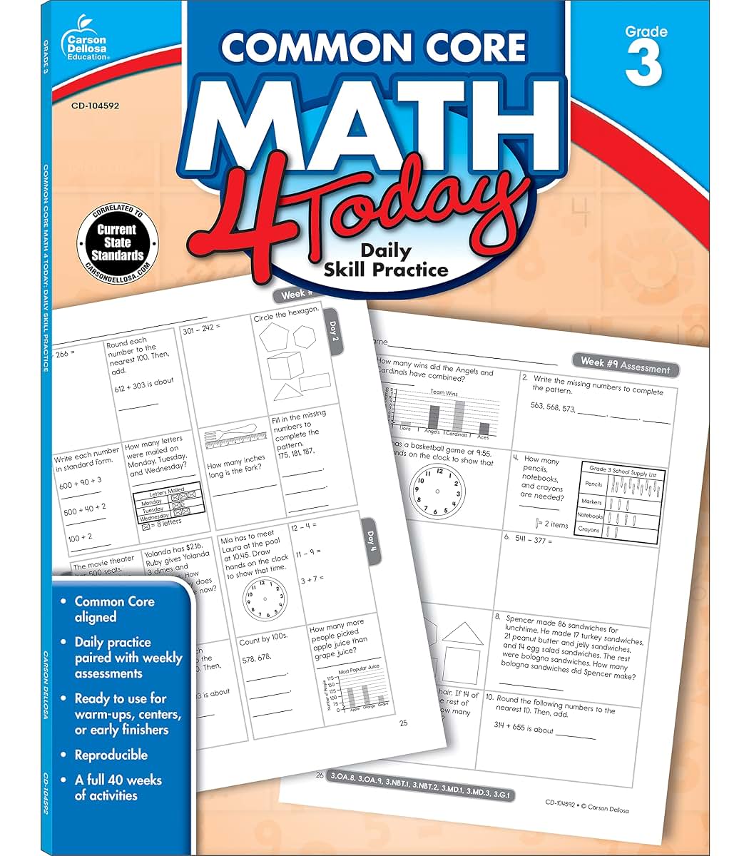 Carson Dellosa Common Core Math 4 Today Workbook-Reproducible 3rd Grade Math Workbook, Place Value, Geometry, Algebra Practice, Classroom or ... (96 pgs) (Volume 6) (Common Core 4 Today)
