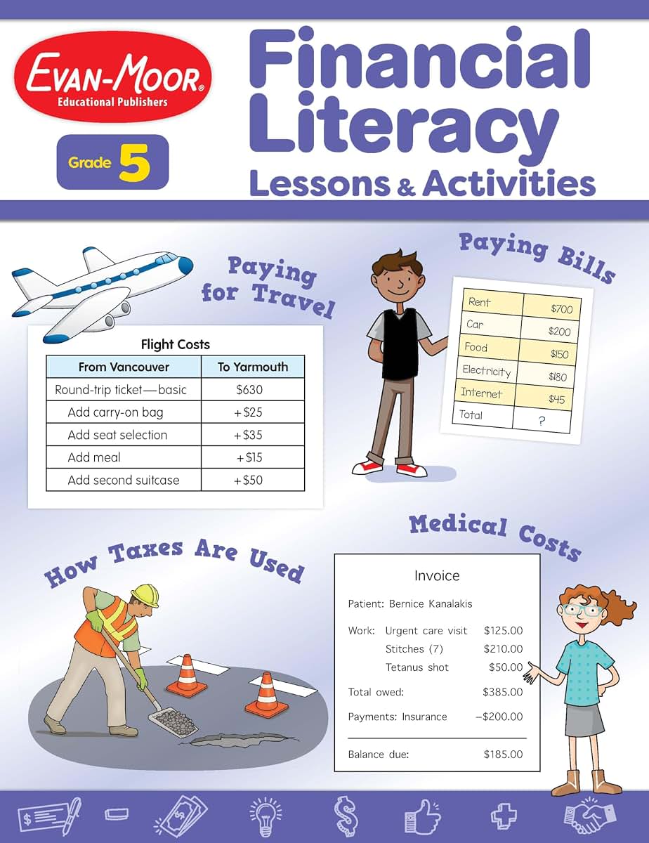 Financial Literacy Lessons and Activities for Grade 5 Teachers Resource Book, Reproducible Worksheets, Homeschool Resources, Classroom Lessons, Math Word Problems, Money Games