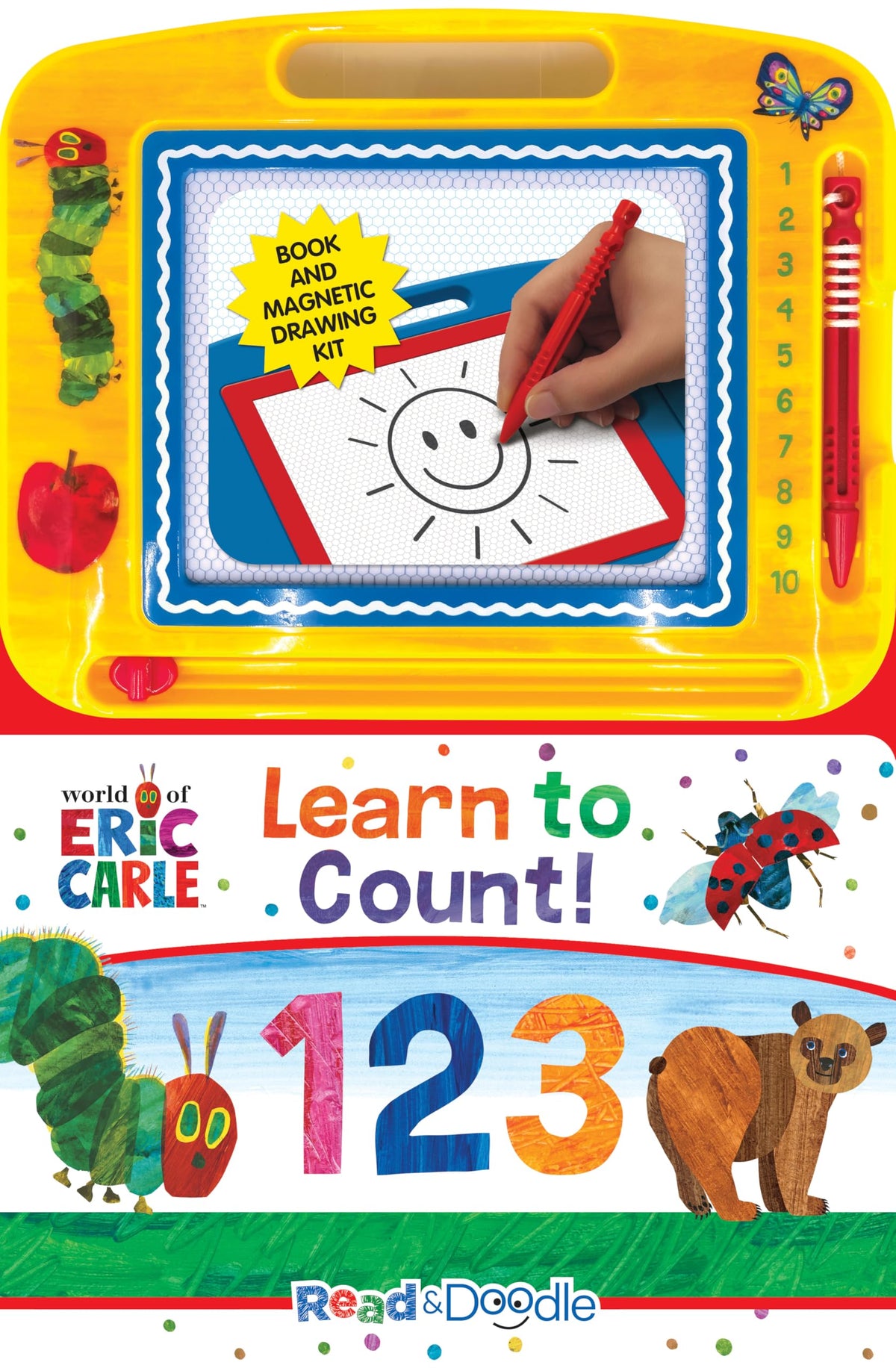 The World of Eric Carle Learn to Count 123 Read & Doodle - Learning resources for kids, a magnetic drawing pad, an easy-to-use pen, 22-page board book for reading and drawing