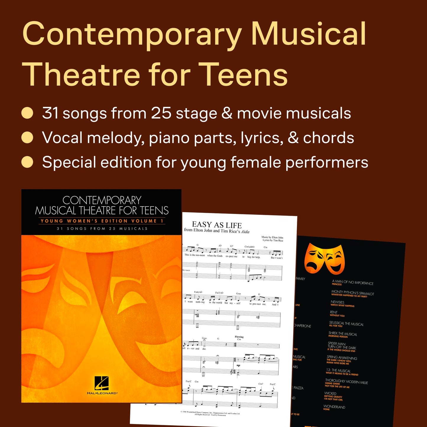 Contemporary Musical Theatre for Teens: Young Women's Edition Volume 1  Vocal Sheet Music Collection with 31 Songs from 25 Musicals  Broadway Songbook for Young Singers and Music Teachers