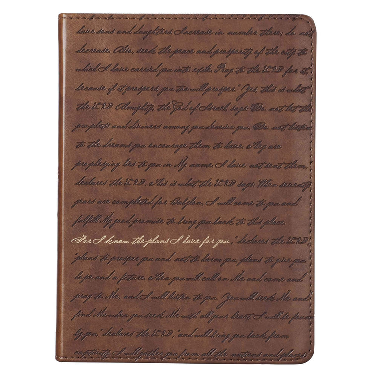 Christian Art Gifts Brown Faux Leather Journal  For I Know the Plans Jeremiah 29:11 Bible Verse  Handy-sized Flexcover Inspirational Notebook w/Ribbon 240 Lined Pages, Gilt Edges, 5.5 x 7 Inches