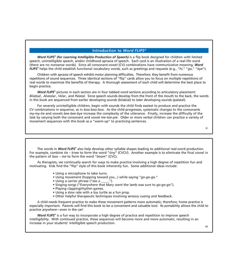 Super Duper Publications  Word FLIPS for Learning Intelligible Production of Speech  Educational Learning Resource for Children — back cover