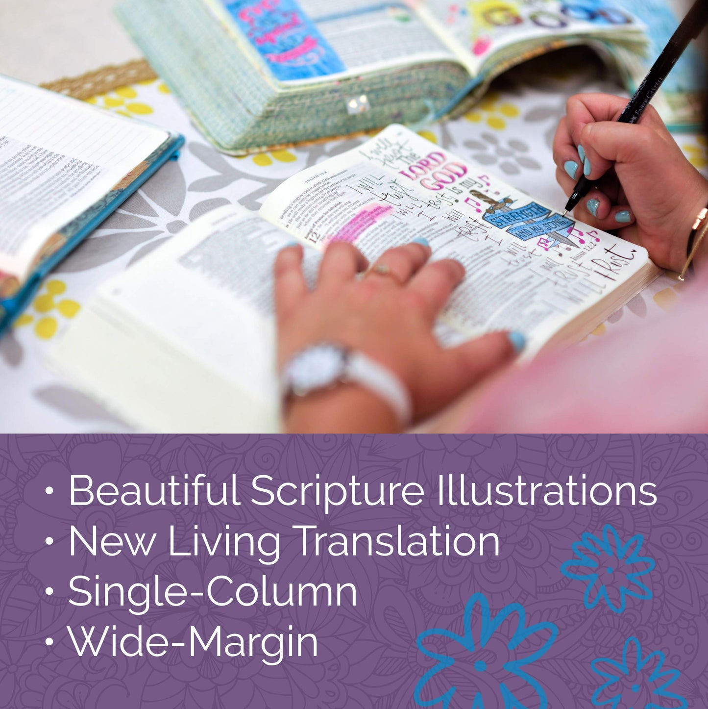 Tyndale NLT Inspire PRAISE Bible (LeatherLike, Purple Garden): Coloring Bible-Over 500 Illustrations to Color and Creative Journaling Bible Space, Religious Gifts That Inspire Connection with God