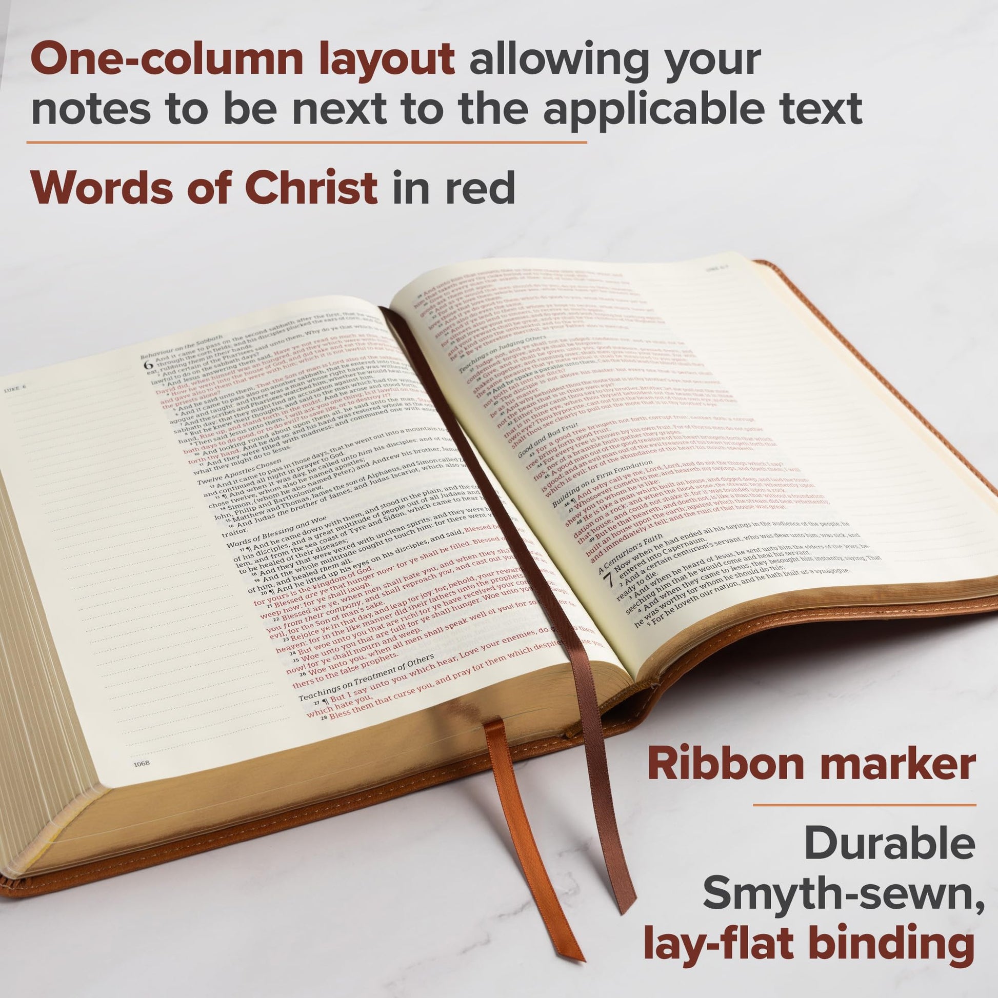 KJV Notetaking Bible, Large Print Edition, Camel LeatherTouch, KJV Holy Bible, Red Letter, Wide Margins, Journaling Space, Single-Column, Reading Plan, Easy-to-Read Bible MCM Type