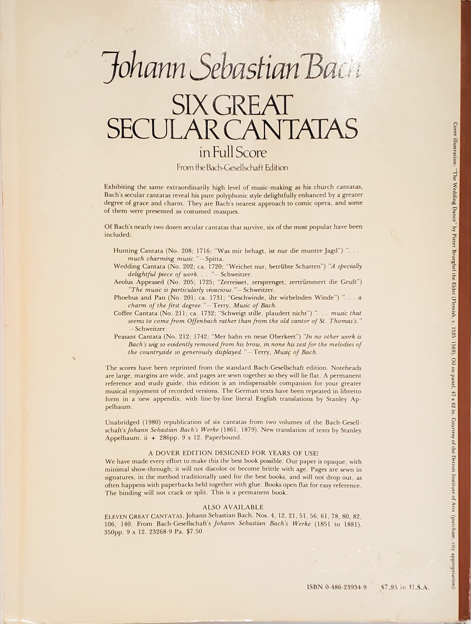 Six Great Secular Cantatas in Full Score: from the Bach-Gesellschaft Edition (Dover Music Scores)