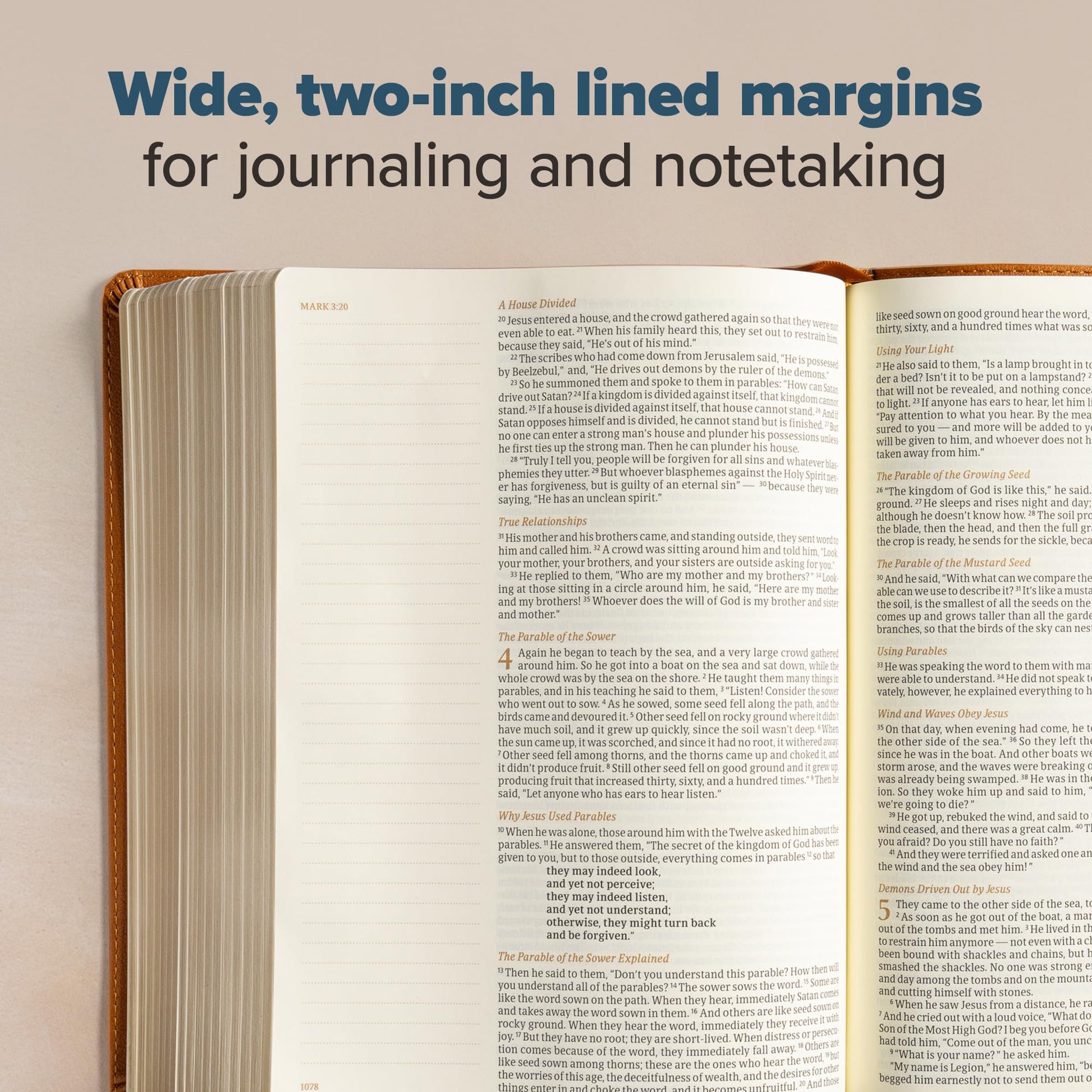 CSB Notetaking Bible, Large Print Edition, Camel LeatherTouch, Black Letter, Wide Margins, Journaling Space, Single-Column, Reading Plan, Easy-to-Read Bible Serif Type