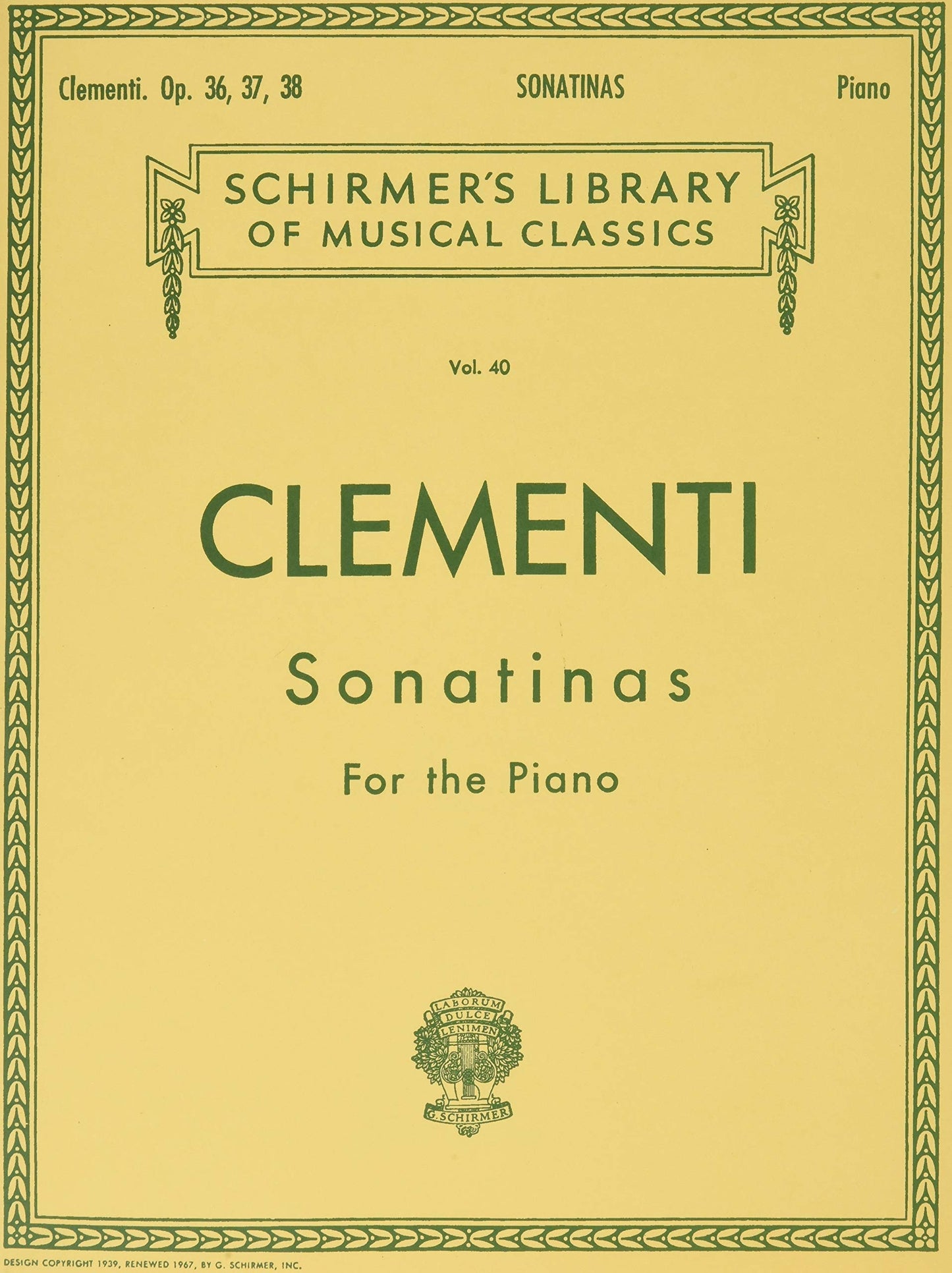 Clementi: Sonatinas, Op. 36, 37, 38 (Schirmer's Library of Musical Classics, Vol.40)
