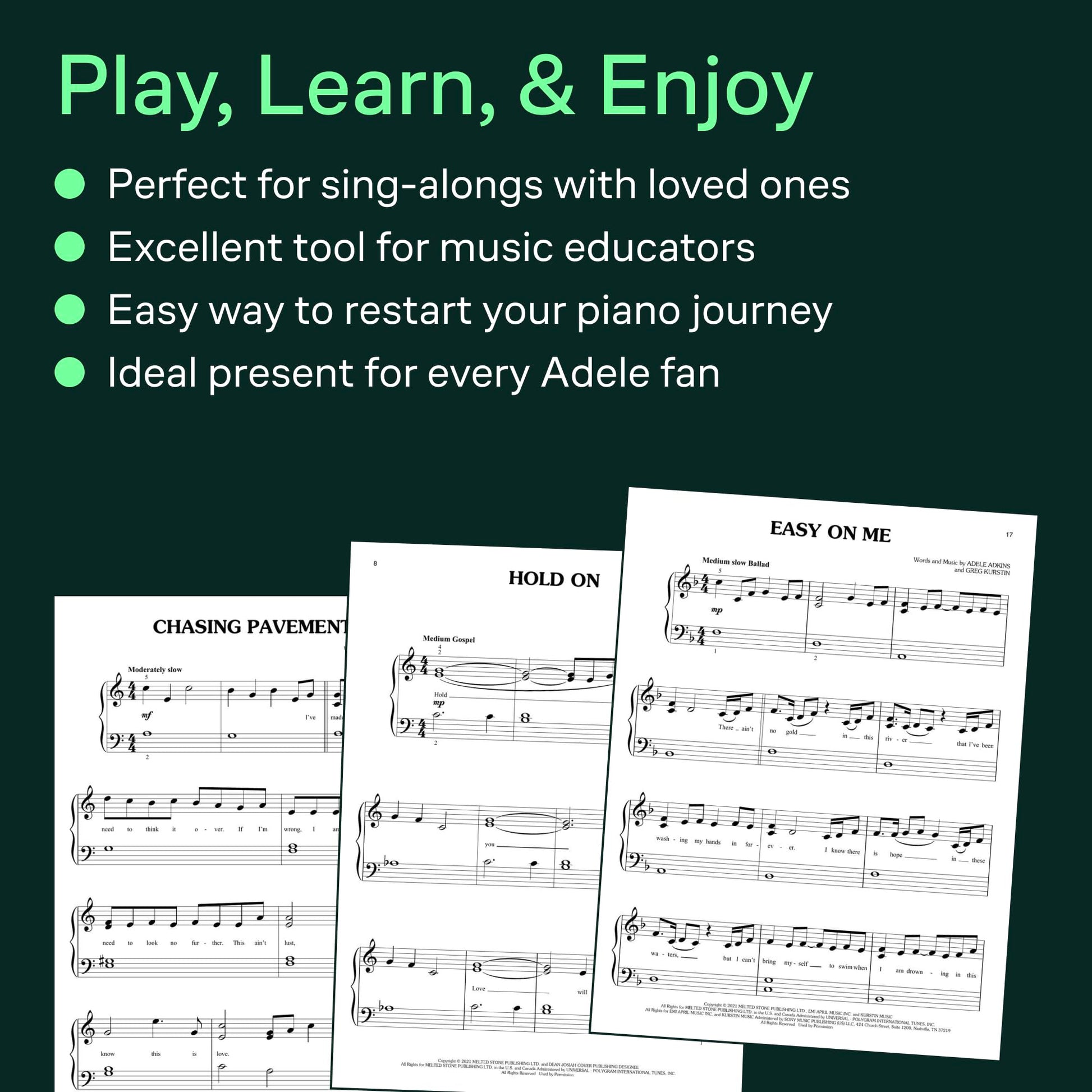 Best of Adele for Big Note Piano - 2nd Edition  12 Easy Piano Songs with Lyrics and Chords for Beginners and Advanced Players  Hal Leonard Sheet Music Book