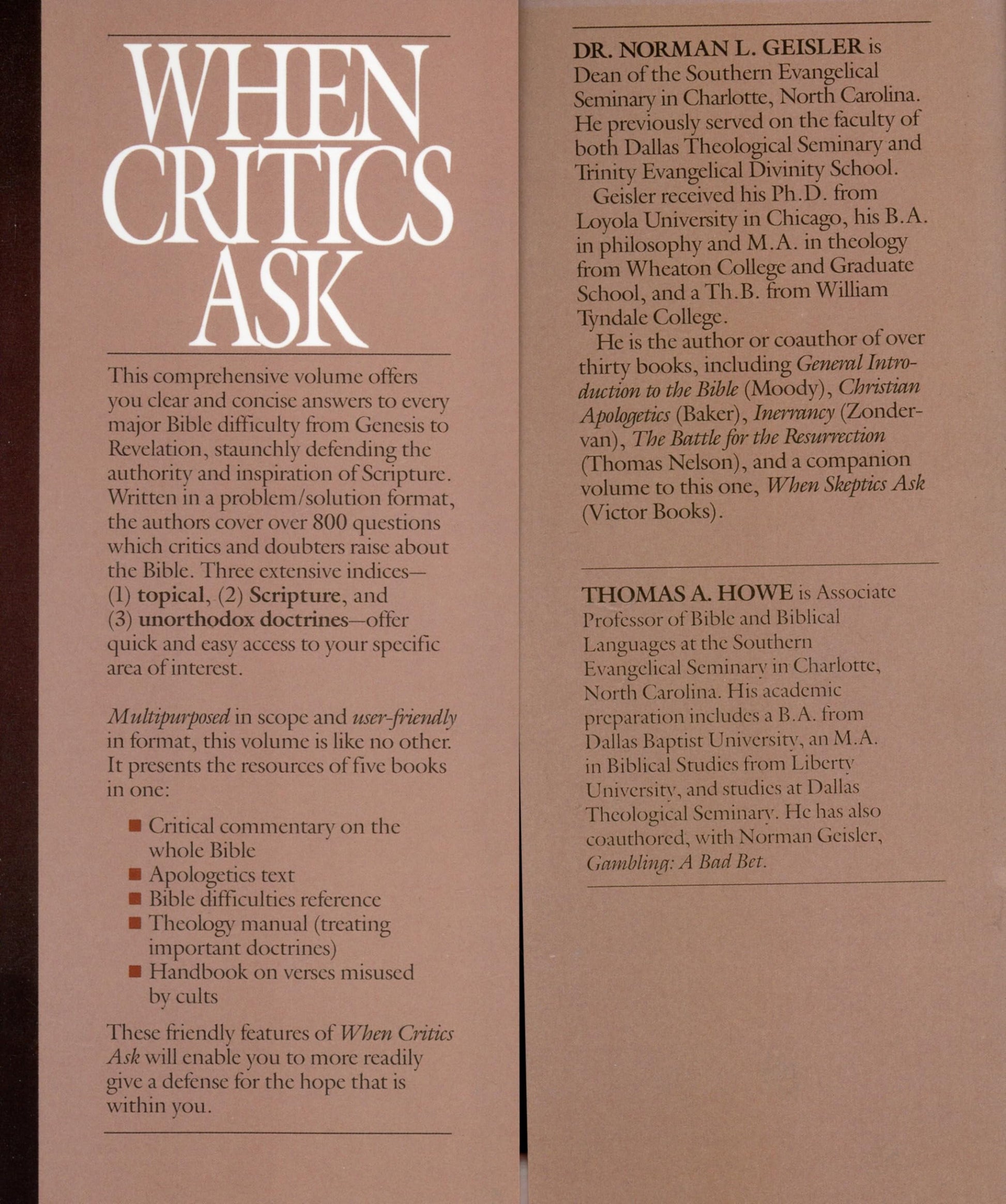 When Critics Ask: A Popular Handbook on Bible Difficulties