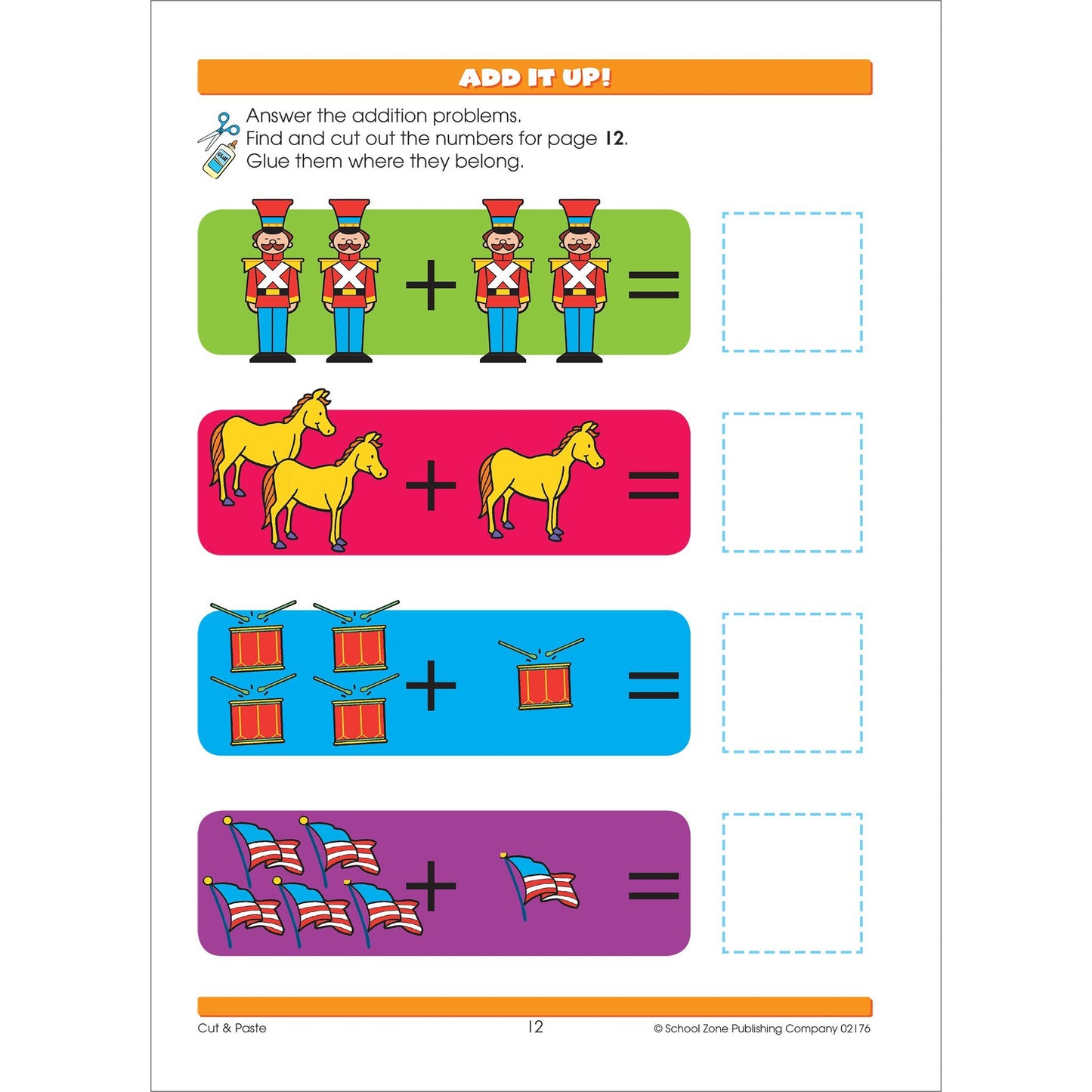 School Zone Cut & Paste Workbook: 32 Pages, Toddler, Preschool, Kindergarten, Learning Activities, Scissor Cutting, Stickers, Counting, Picture Puzzles, Ages 3-5 (Little Hand Helper Book Series)