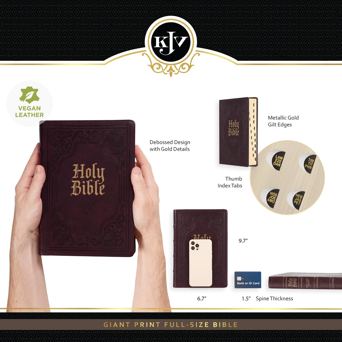 KJV Holy Bible, Giant Print Full-size Faux Leather Red Letter Edition - Thumb Index & Ribbon Marker, King James Version, Dark Brown (KJV Full Size GP Editions)