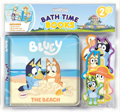 Bluey The Beach Bath Time Books - Activity Books for kids, Bath book, 6 Padded suction cups, 1 Mesh bag