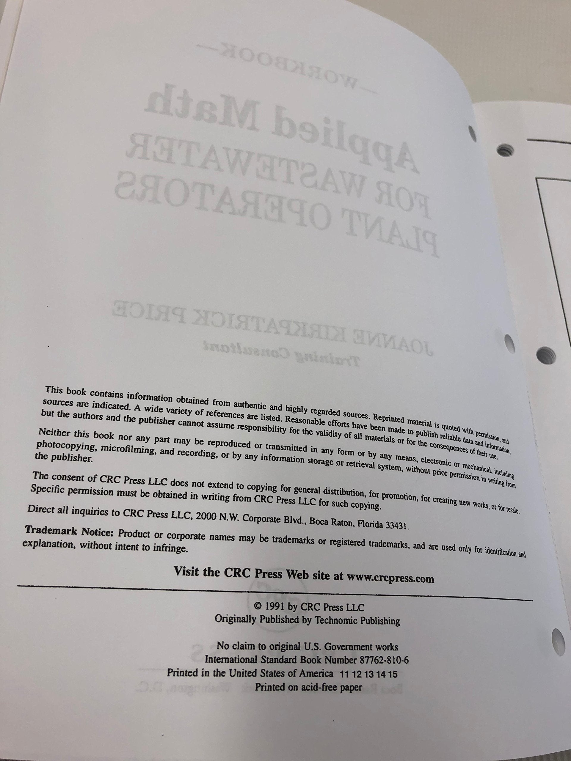Applied Math for Wastewater Plant Operators - Workbook
