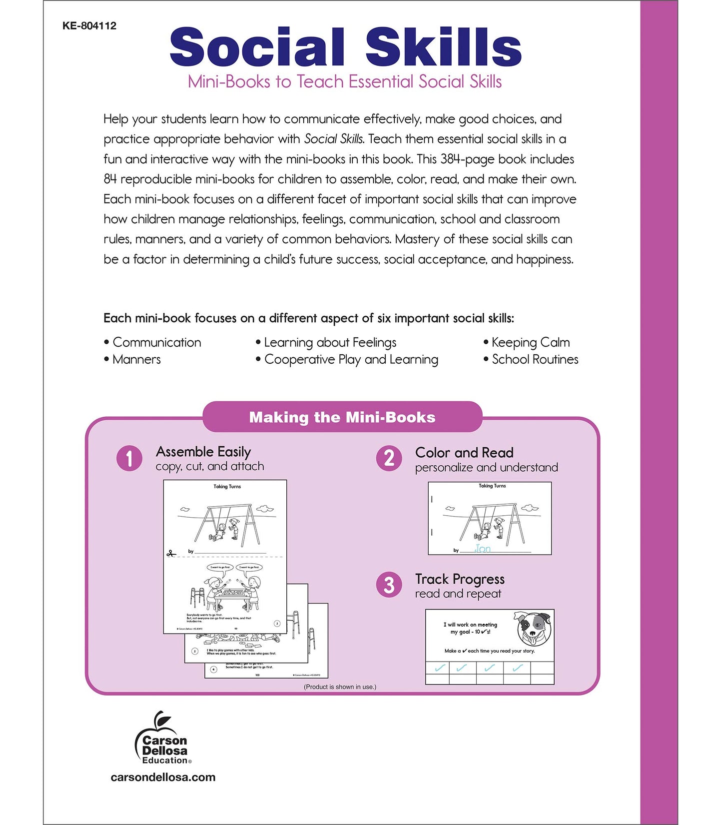 Key Education Social Skills Activities for Kids, Mini Reproducible Books Covering Communication, Calming Strategies,Manners, Emotions, and More Social Emotional Learning Activities