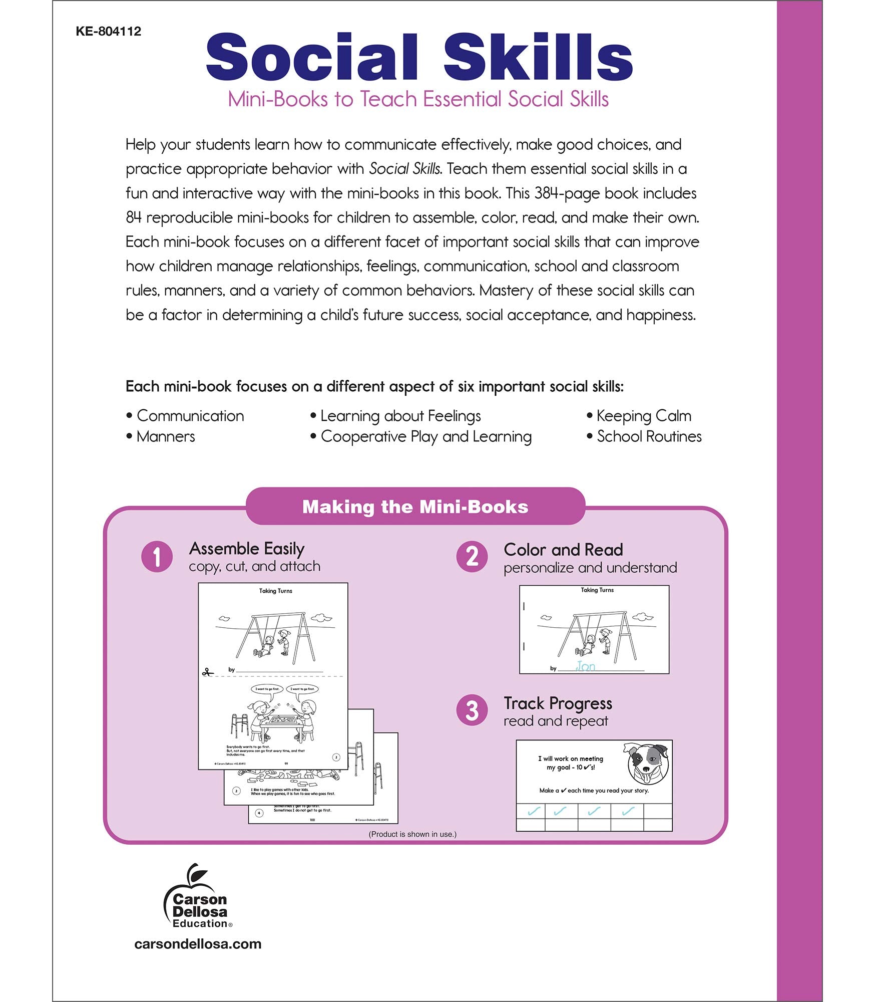 Key Education Social Skills Activities for Kids, Mini Reproducible Books Covering Communication, Calming Strategies,Manners, Emotions, and More Social Emotional Learning Activities