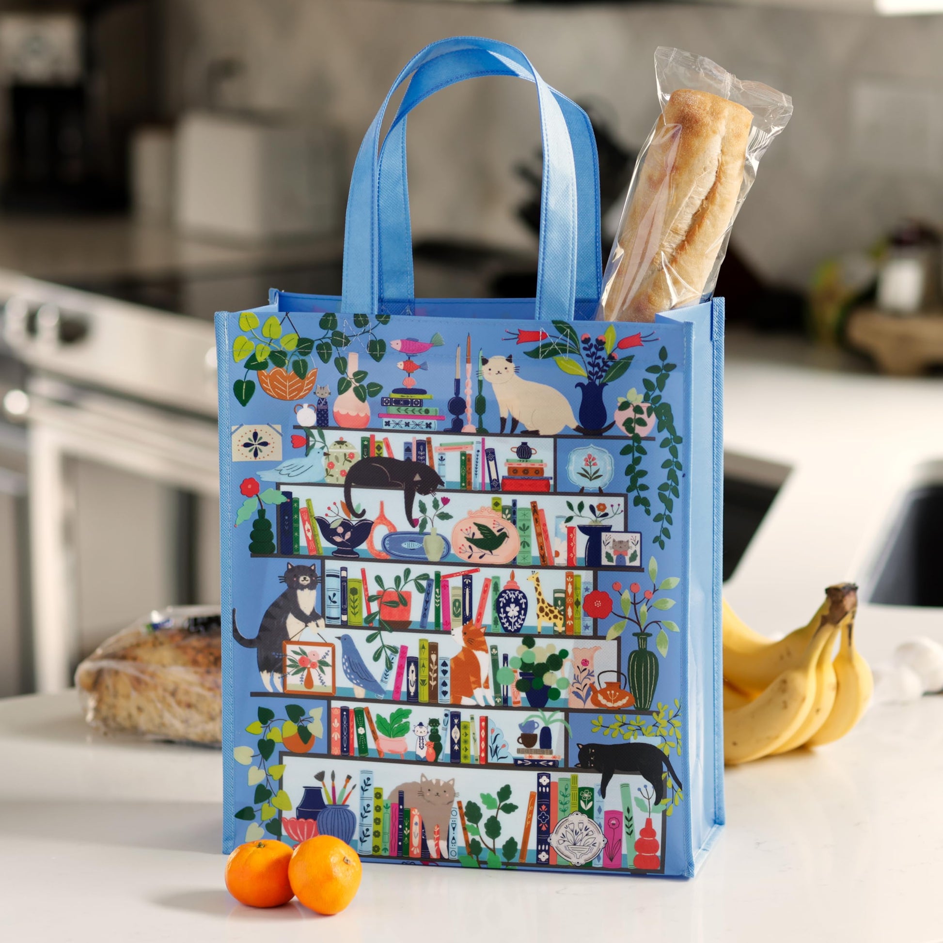 Galison Purrfect Nook Reusable Shopping Bag - Environmentally Friendly Lightweight Reusable Shopping And Grocery Bag