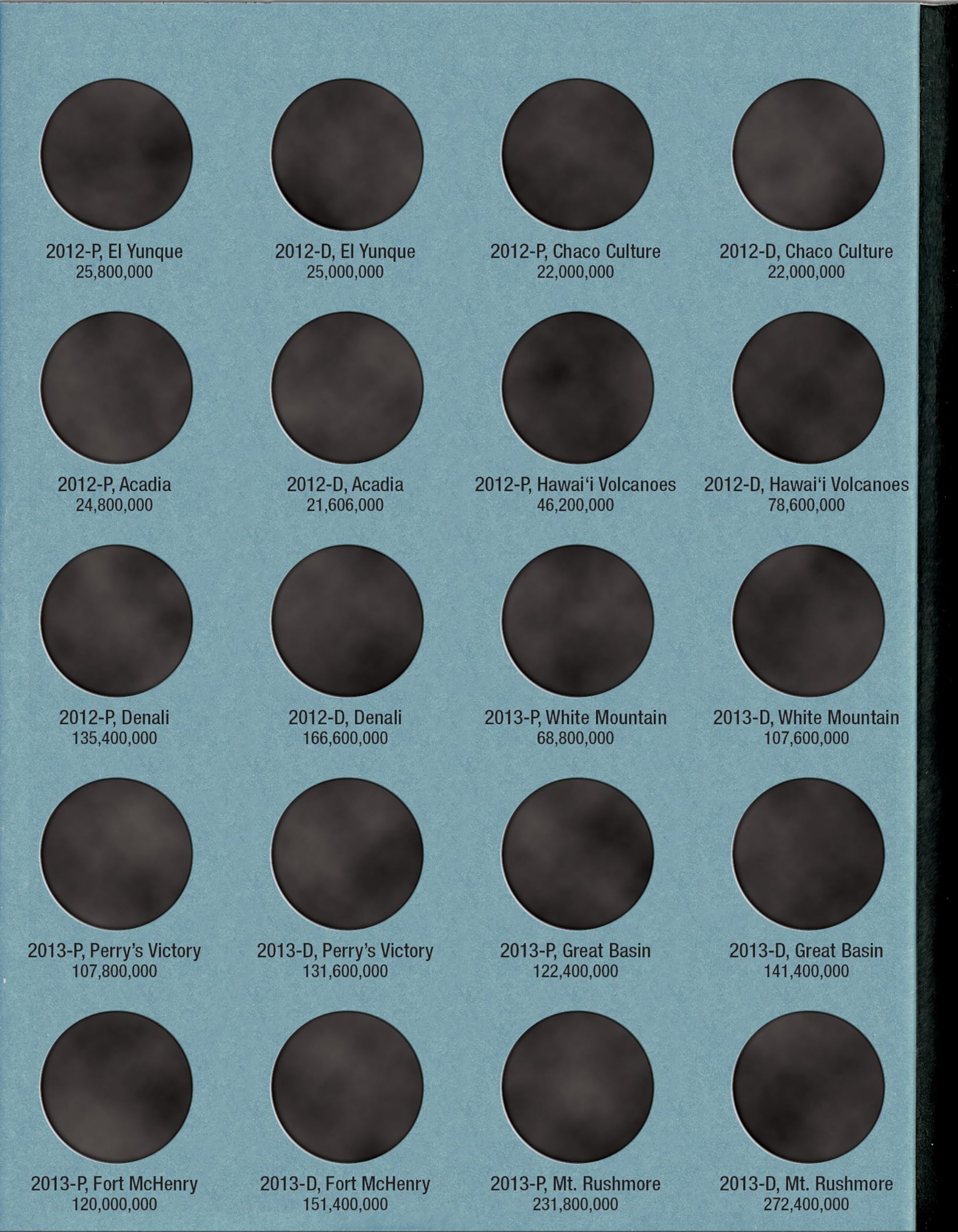 Whitman Nat Park Blue Folder Vol 1 2010-2015 (Official Whitman Coin Folder)