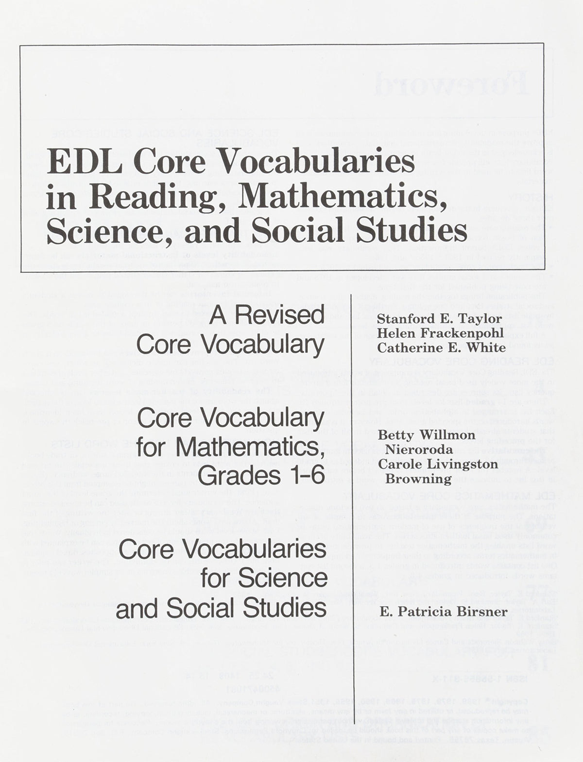 Edl Core Vocabularies In Reading, Mathematics, Science, And Social Studies