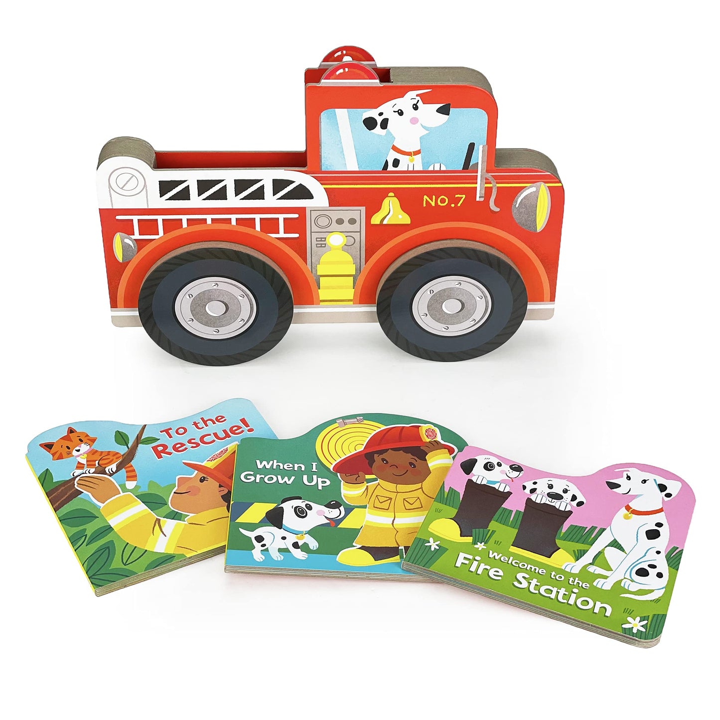 Fire Truck Tales - Wheeled Board Book Set, 3-Book Gift Set With Rolling Fire Engine Vehicle Slipcase for Toddlers (Roll & Play Stories)