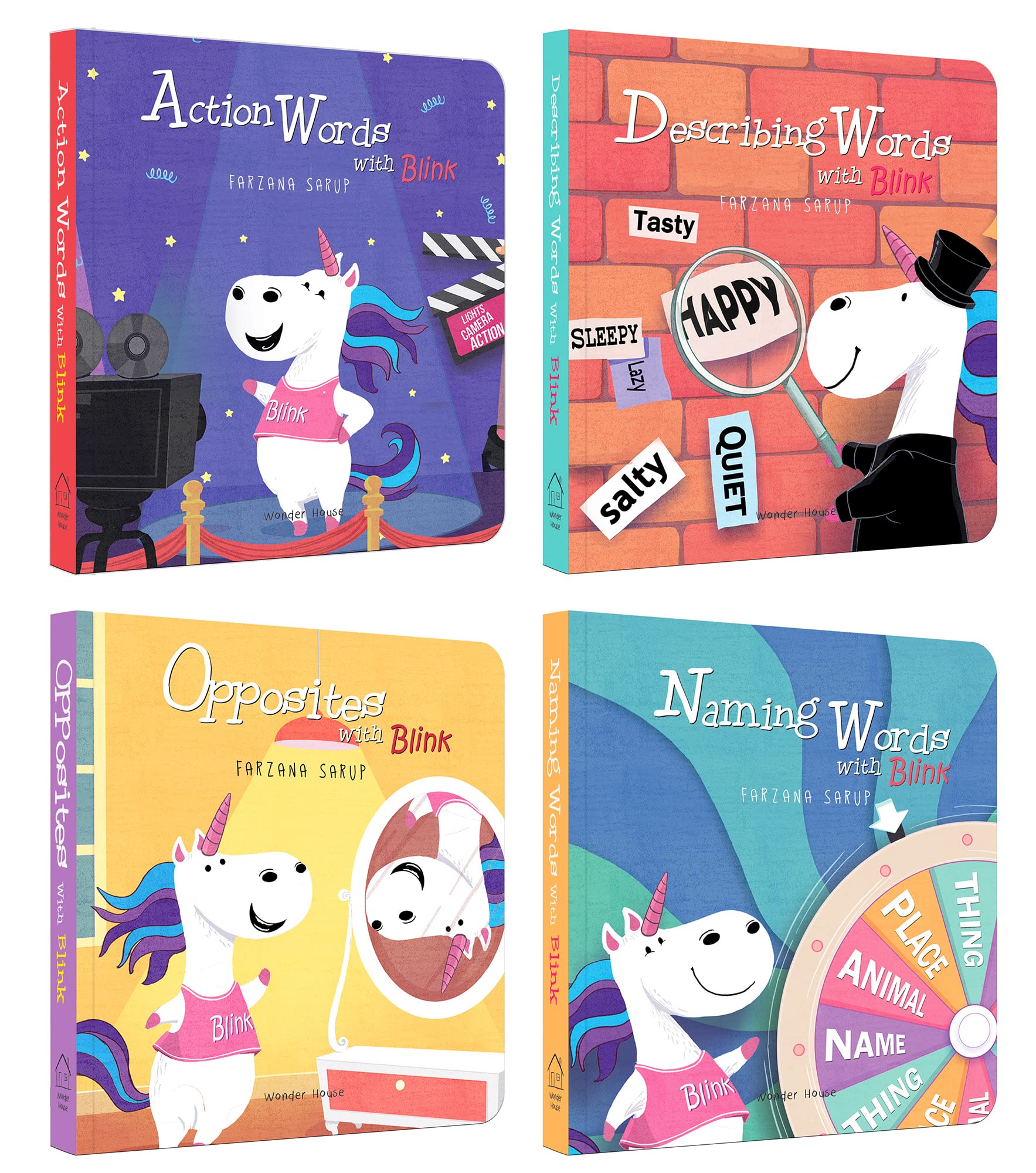 My First Words: Naming words, Action Words, Describing Words, Opposite Words - Box Set of 4 Board Bo