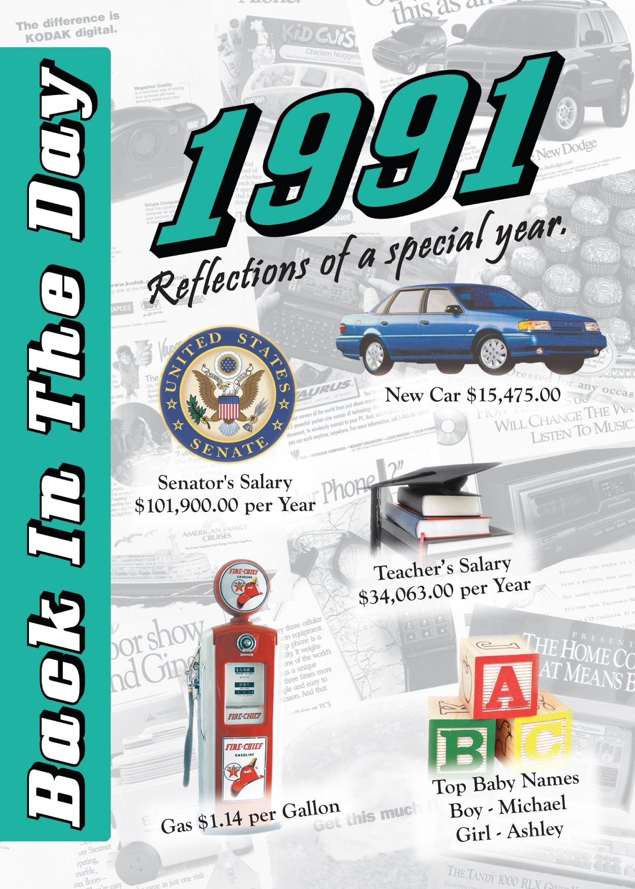 1991 Back In The Day - 24-page Greeting Card / Booklet with Envelope - Great for Birthdays, Anniversaries, Reunions, Graduations, Client & Corporate Gifts