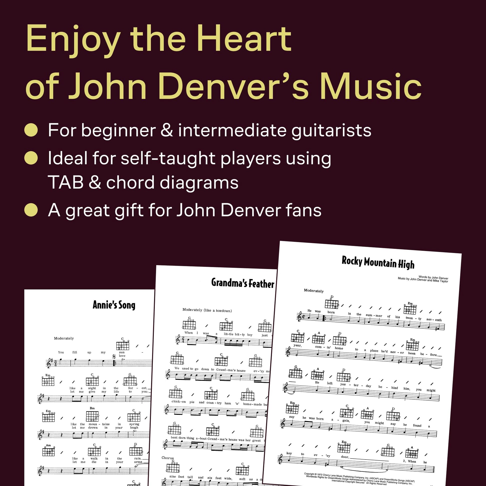 The Best of John Denver Easy Guitar Songbook  Beginner Guitar Sheet Music with Chords and Lyrics  20 Classic Hits Including Take Me Home Country Roads Annies Song and More