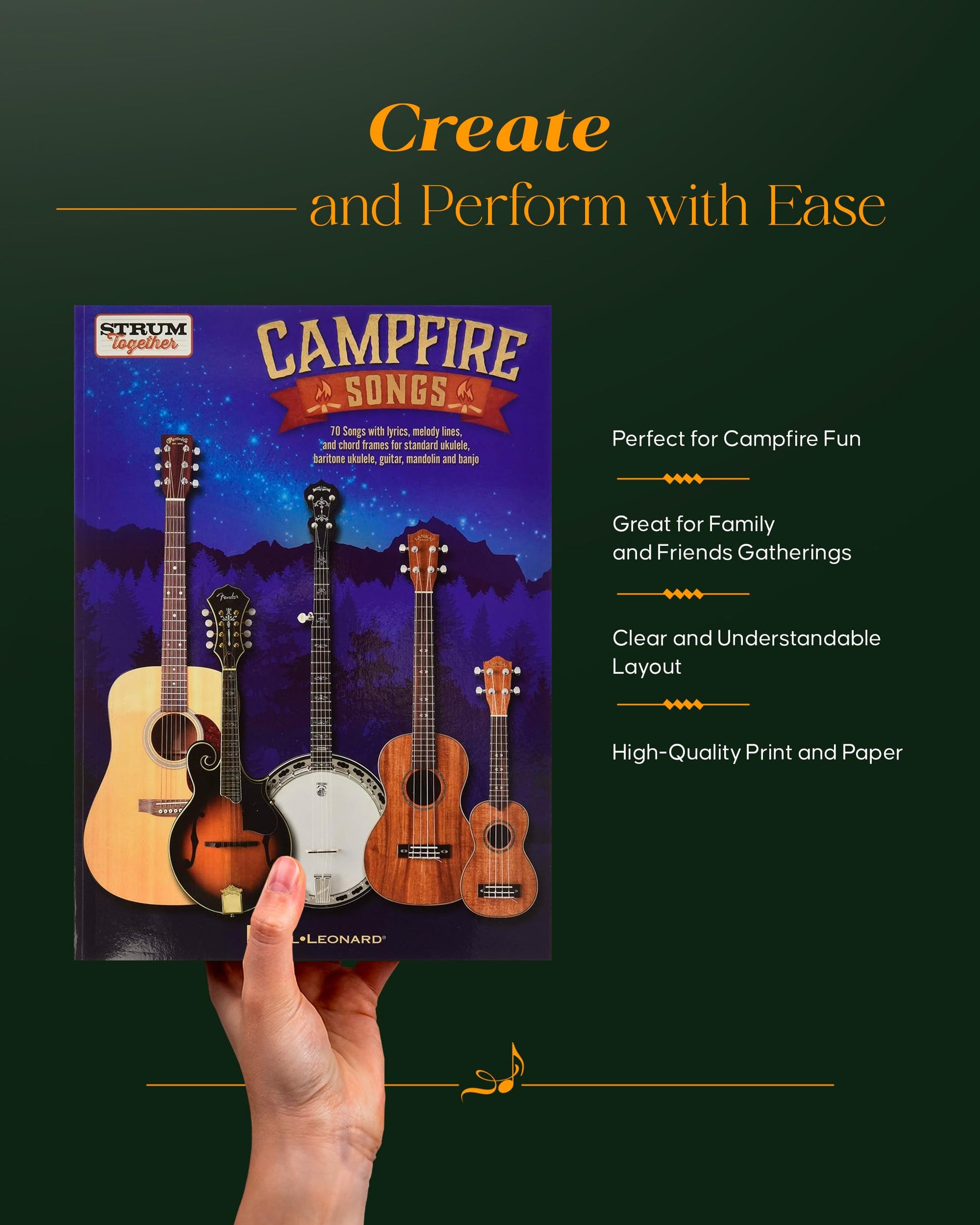 Campfire Songs - Strum Together  Folk Songbook with 70 Favorites for Guitar,Ukulele, Mandolin and Banjo  Easy Chord Sheet Music with Lyrics  Acoustic Songbook for Group Play and Music Learning