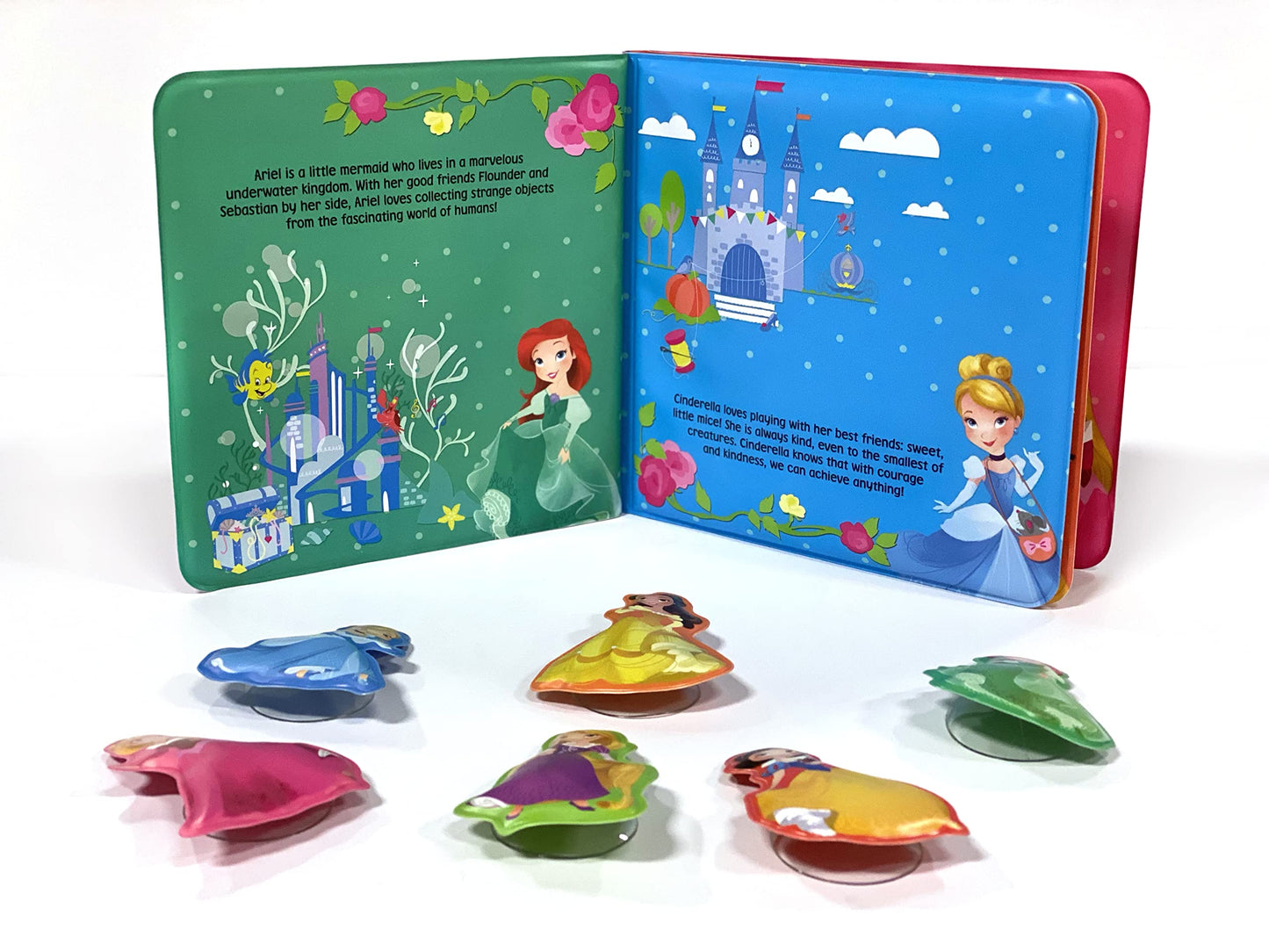 Disney Princess Bath Time Books - Activity Books for kids, Bath book, 6 Padded suction cups, 1 Mesh bag