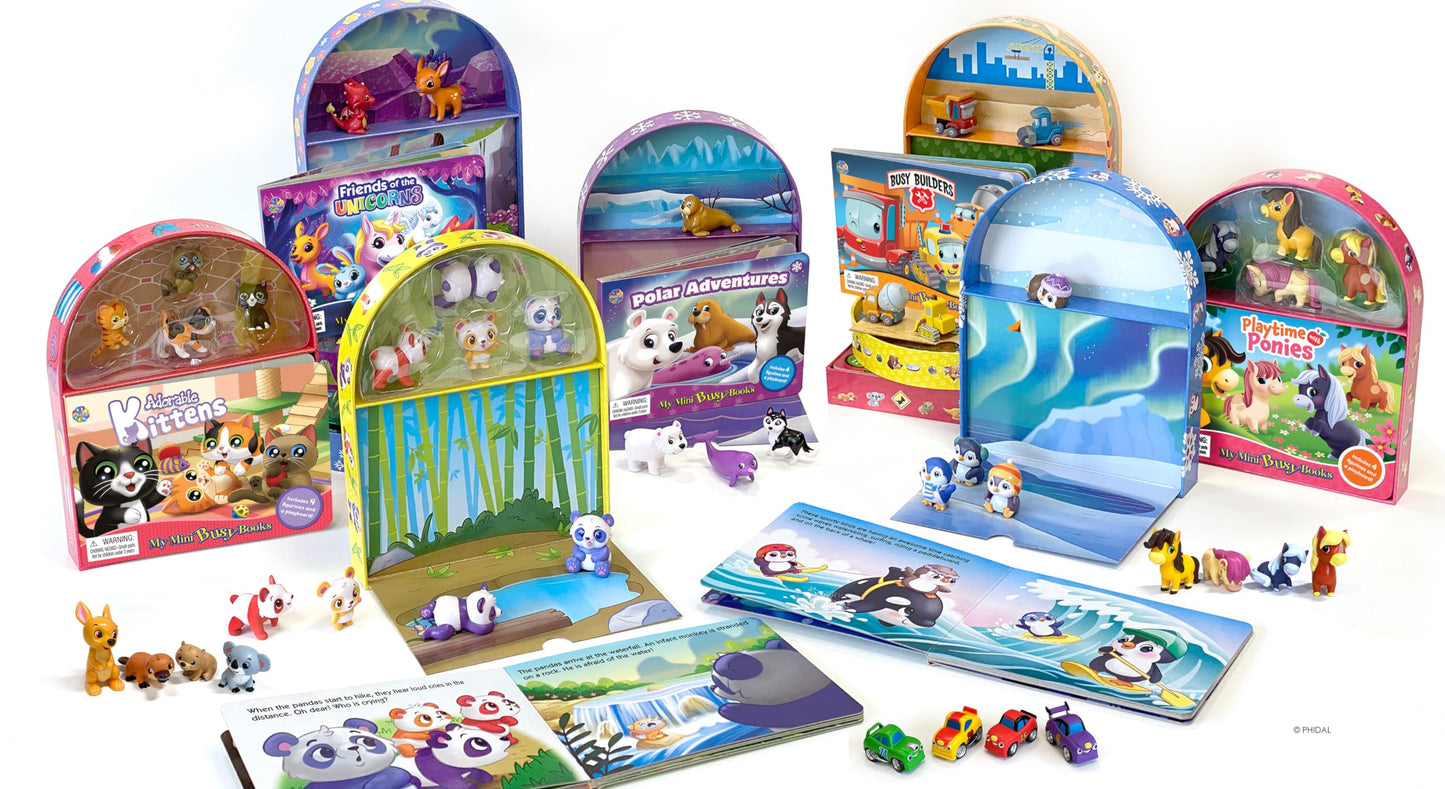 Phidal Farmyard Farms My Mini Busy Books - Activity Books for kids, 10-page storybook, 4 figurines, a foldable play mat