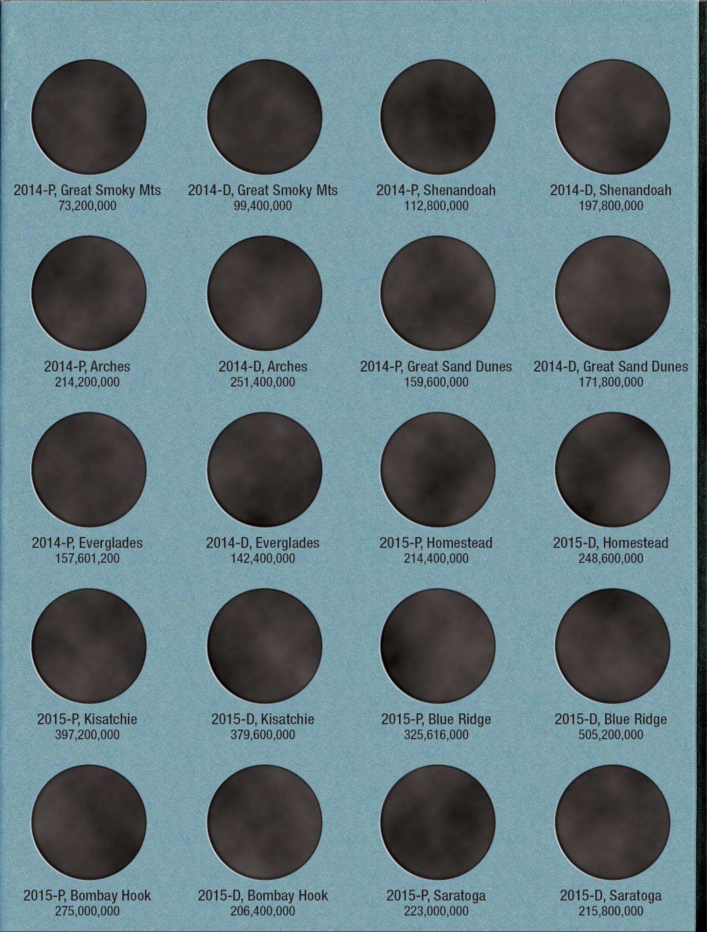 Whitman Nat Park Blue Folder Vol 1 2010-2015 (Official Whitman Coin Folder)
