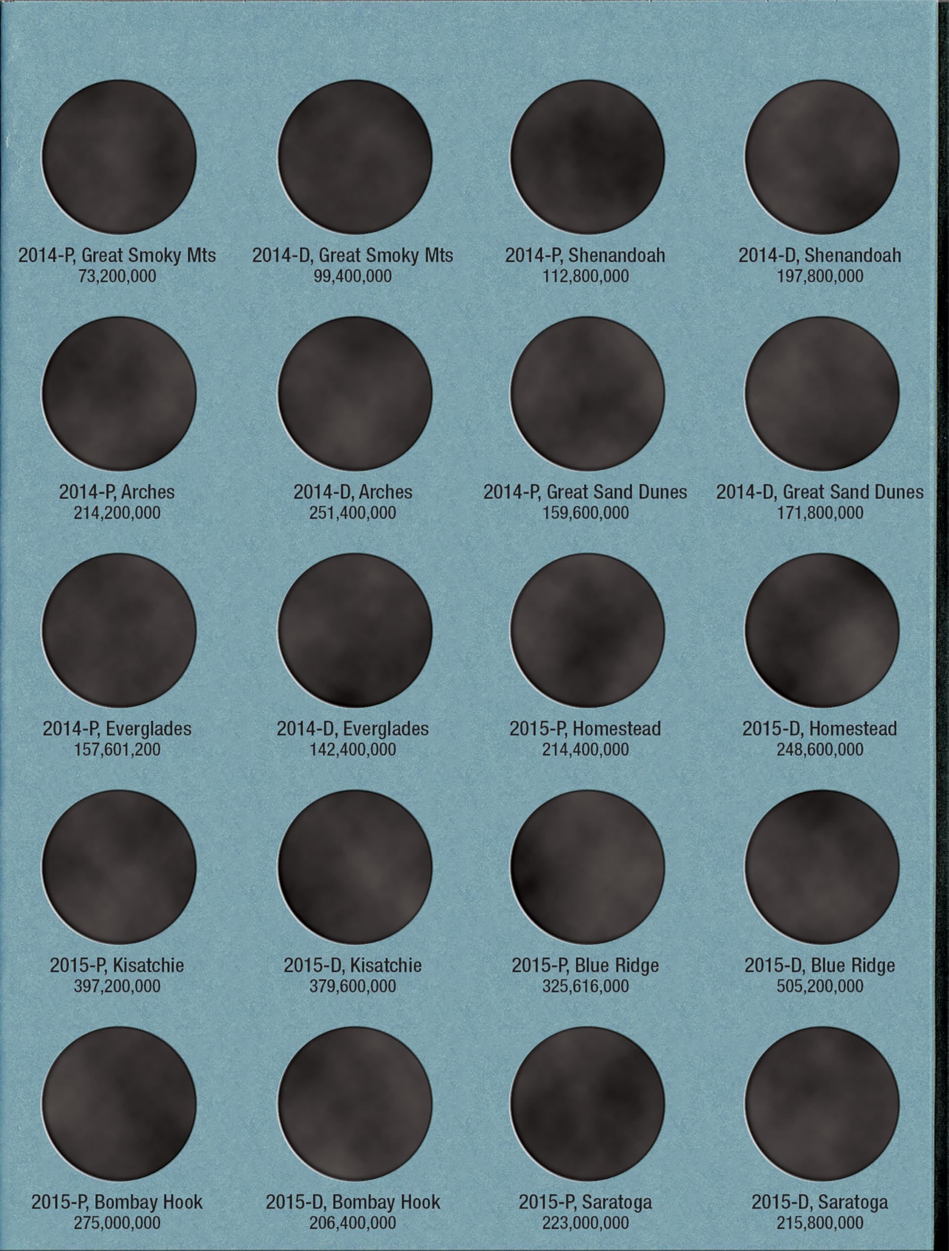 Whitman Nat Park Blue Folder Vol 1 2010-2015 (Official Whitman Coin Folder)