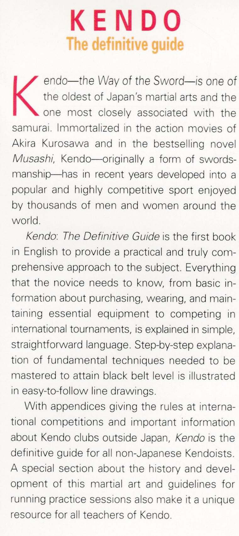 Kendo: The Definitive Guide — back cover