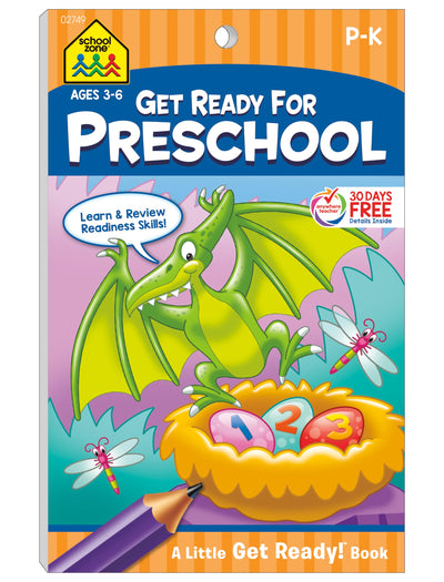 School Zone Get Ready for Preschool Workbook: 48 Pages, Pre-K, Learn ABCs, Numbers, Colors, Counting, Rhyming, Phonics, Patterns, Matching, Ages 3-6 (Little Get Ready! Book Series)
