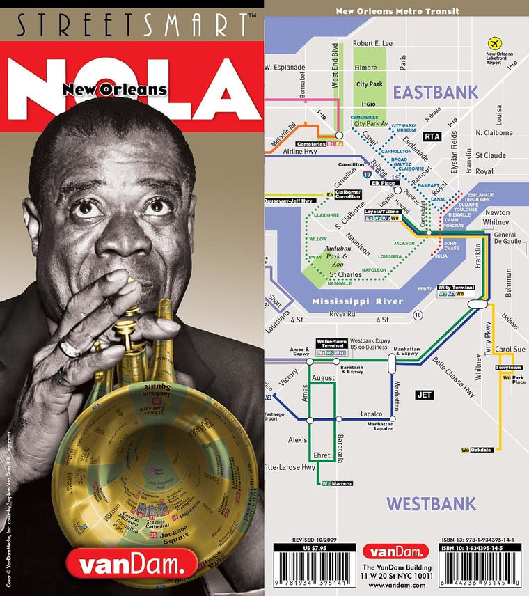 StreetSmart New Orleans by VanDam - Laminated pocket size City Street & Freeway Map to New Orleans, LA complete with all attractions, sights, museums, hotels and shopping