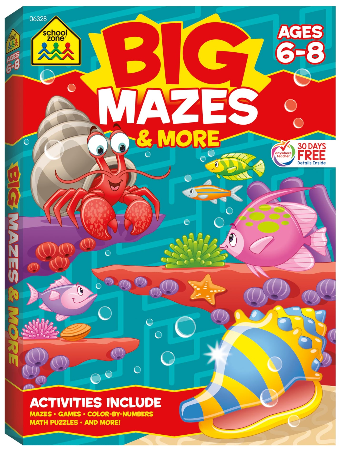 School Zone Big Mazes & More Workbook: 320 Pages, 1st Grade, 2nd Grade, Learning Activities, Math, Maze Puzzles, Games, Color By Numbers, Ages 6 to 8