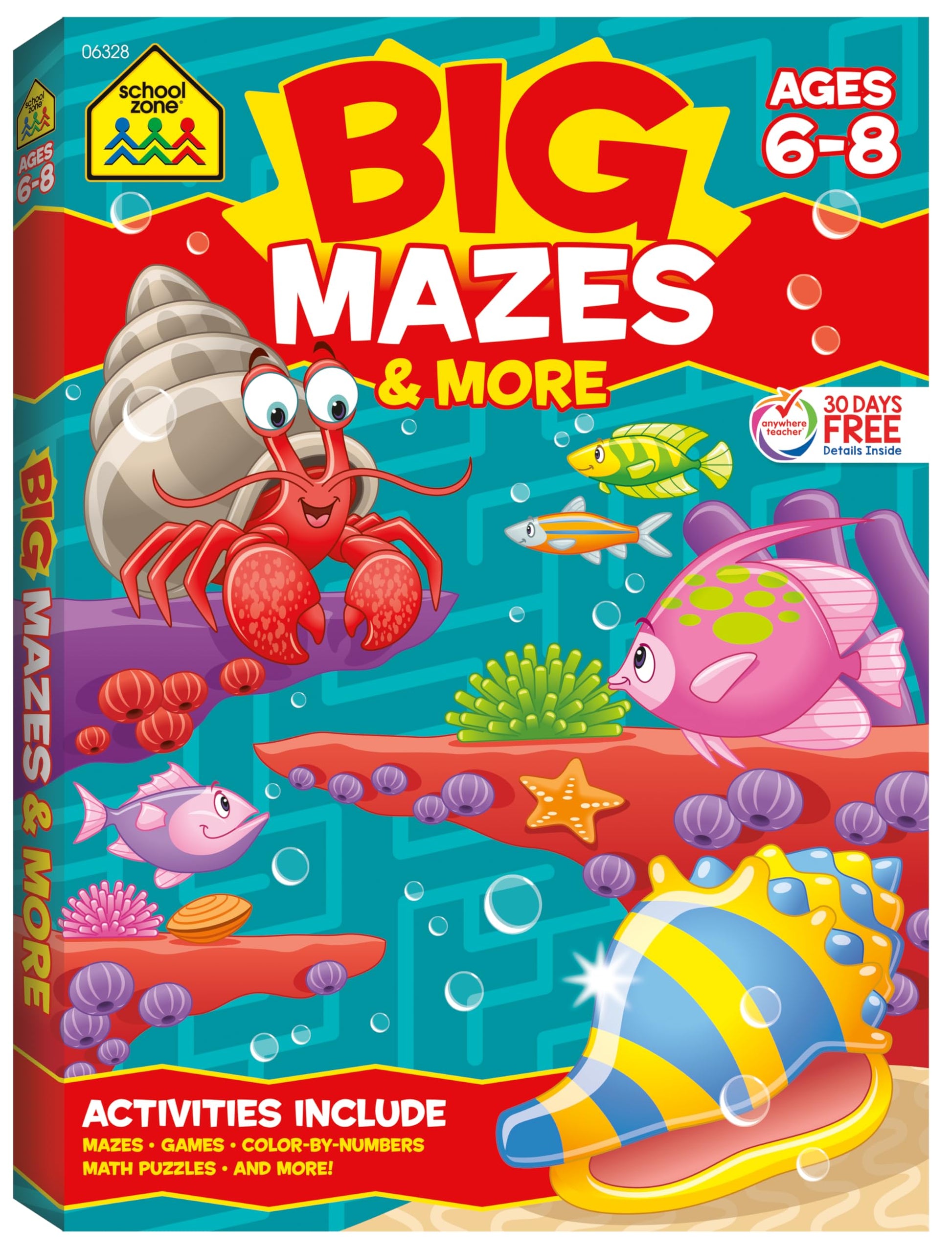 School Zone Big Mazes & More Workbook: 320 Pages, 1st Grade, 2nd Grade, Learning Activities, Math, Maze Puzzles, Games, Color By Numbers, Ages 6 to 8
