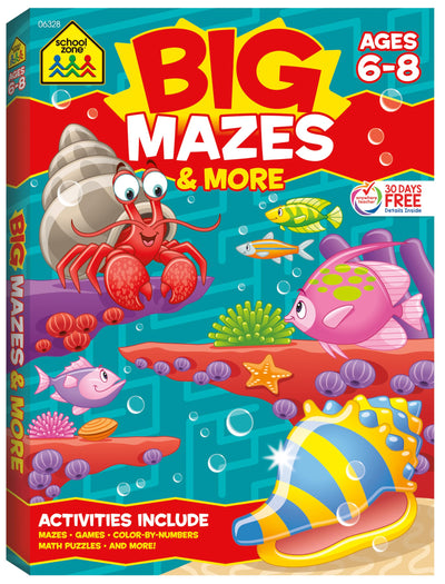 School Zone - Big Mazes & More Workbook - 320 Pages, Ages 6 to 8, 1st Grade, 2nd Grade, Learning Activities, Math Puzzles, Games, Color By Numbers, and More (School Zone Big Workbook Series)