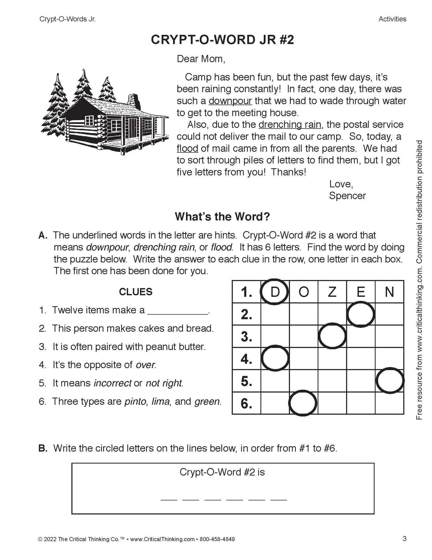 Crypt-O-Words Jr. - "Caught, not Taught" Vocabulary through Thinking Activities Kids Workbook (Grades 2-5)