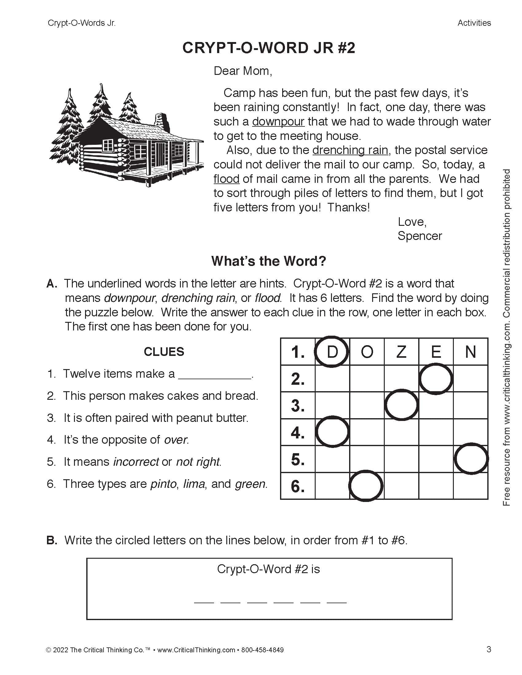 Crypt-O-Words Jr. - "Caught, not Taught" Vocabulary through Thinking Activities Kids Workbook (Grades 2-5)