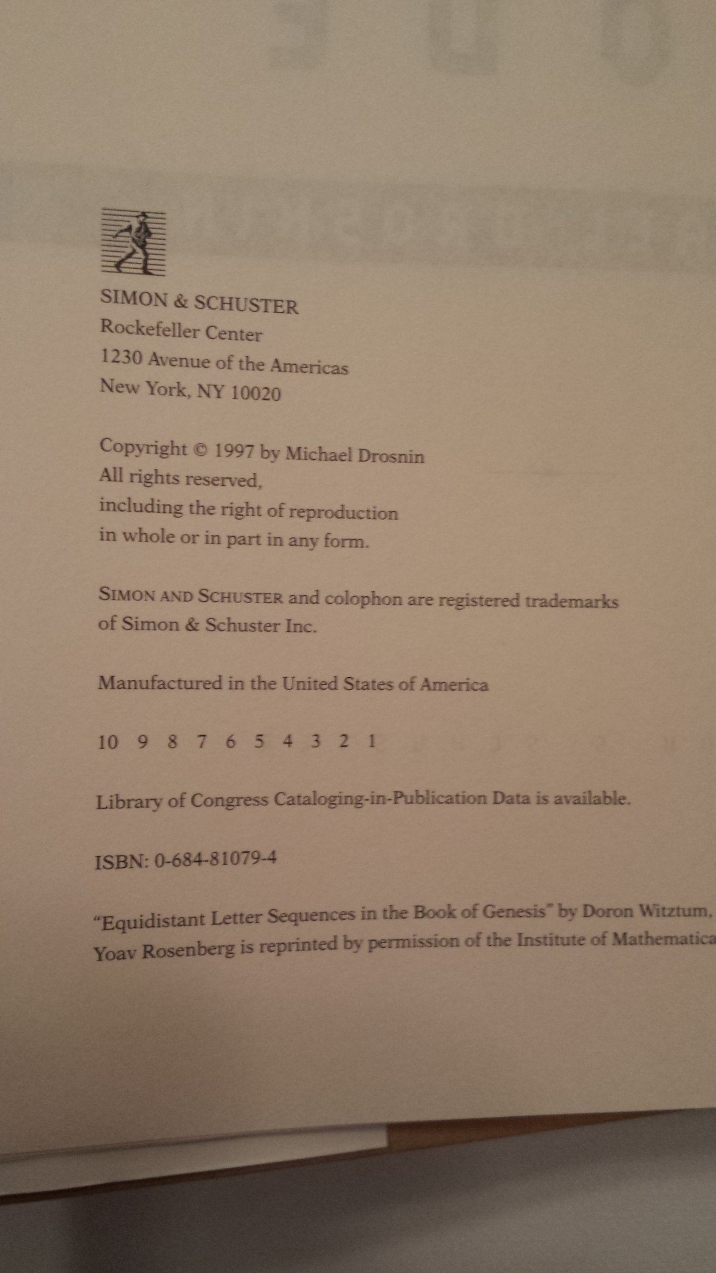 The Bible Code by Drosnin, Michael