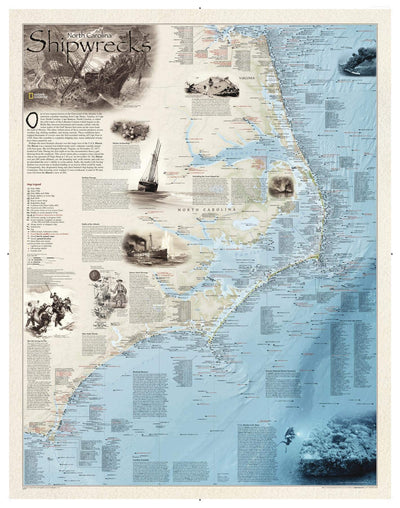 National Geographic Shipwrecks of the Outer Banks Wall Map (28 x 36 in) (National Geographic Reference Map)