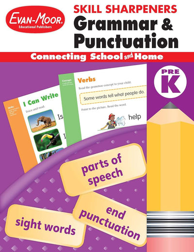Evan-Moor Skill Sharpeners Grammar and Punctuation Grade Pre-K, Color Activity Book - Supplemental Homeschool Workbook