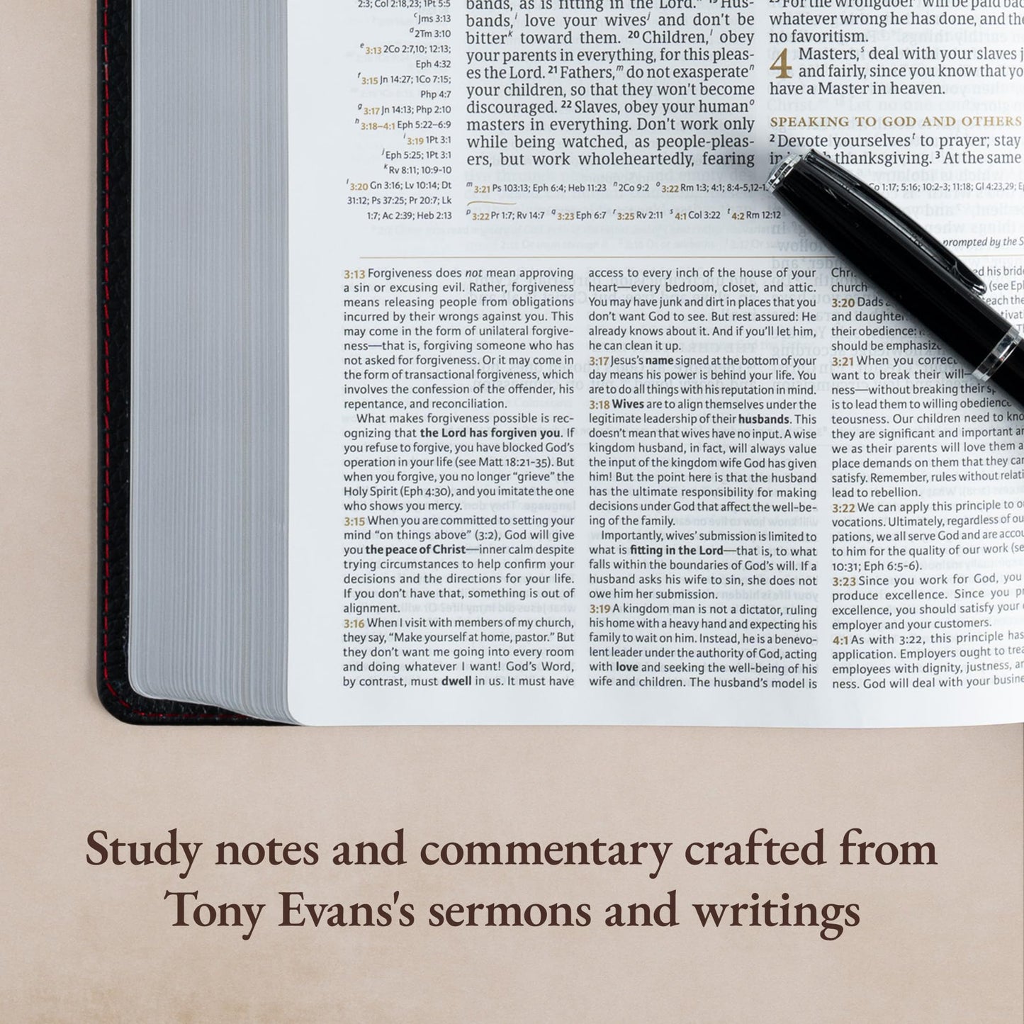 CSB Tony Evans Study Bible, Black Genuine Leather, Black Letter, Study Notes and Commentary, Articles, Videos, Charts, Easy-to-Read Bible Serif Type