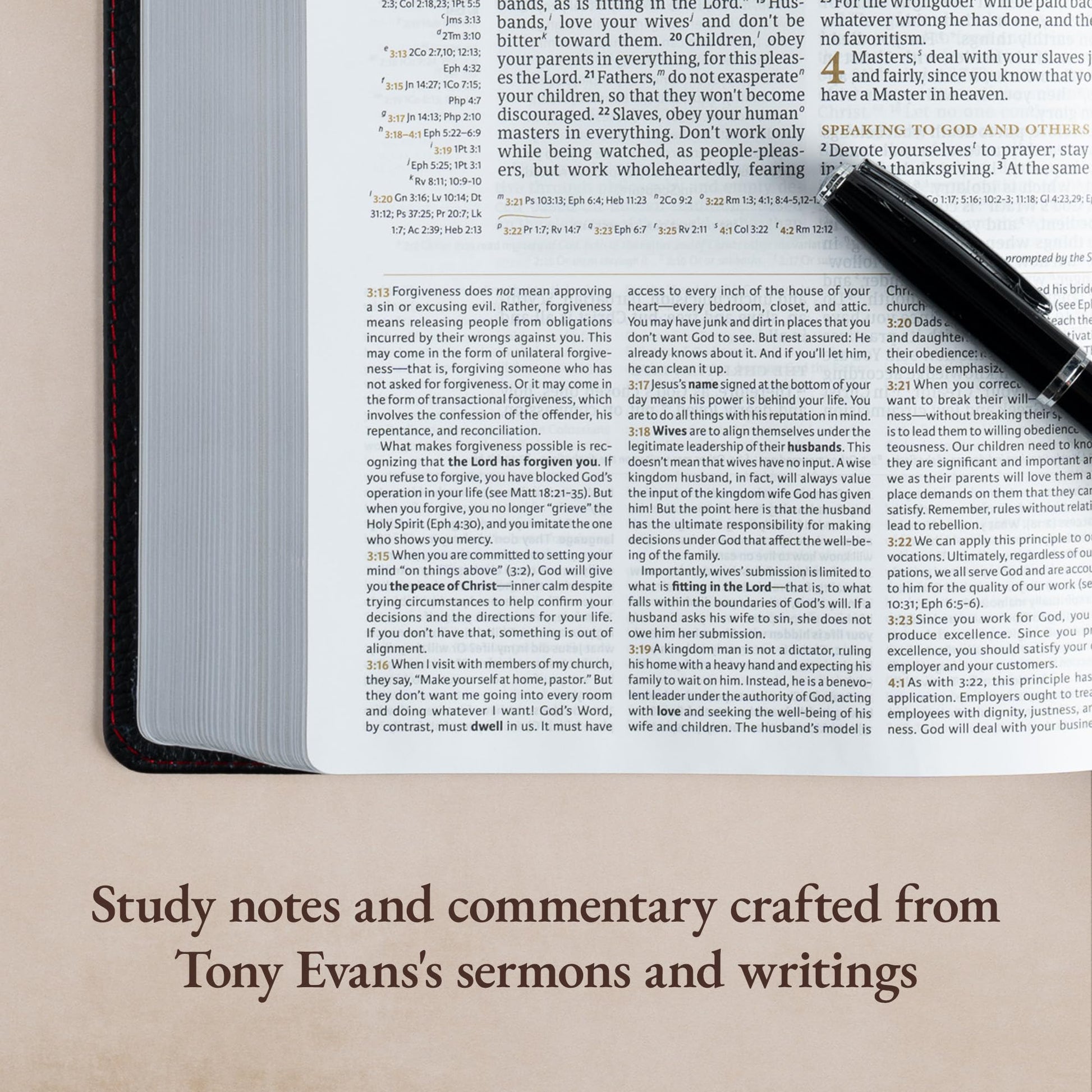 CSB Tony Evans Study Bible, Black Genuine Leather, Black Letter, Study Notes and Commentary, Articles, Videos, Charts, Easy-to-Read Bible Serif Type