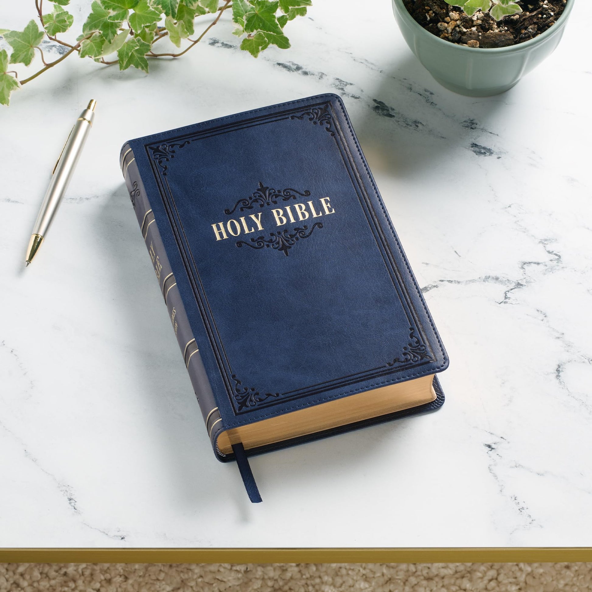 KJV Holy Bible, Giant Print Standard Size Faux Leather Red Letter Edition - Ribbon Marker, King James Version, Dark Blue (KJV Standard GP Editions)