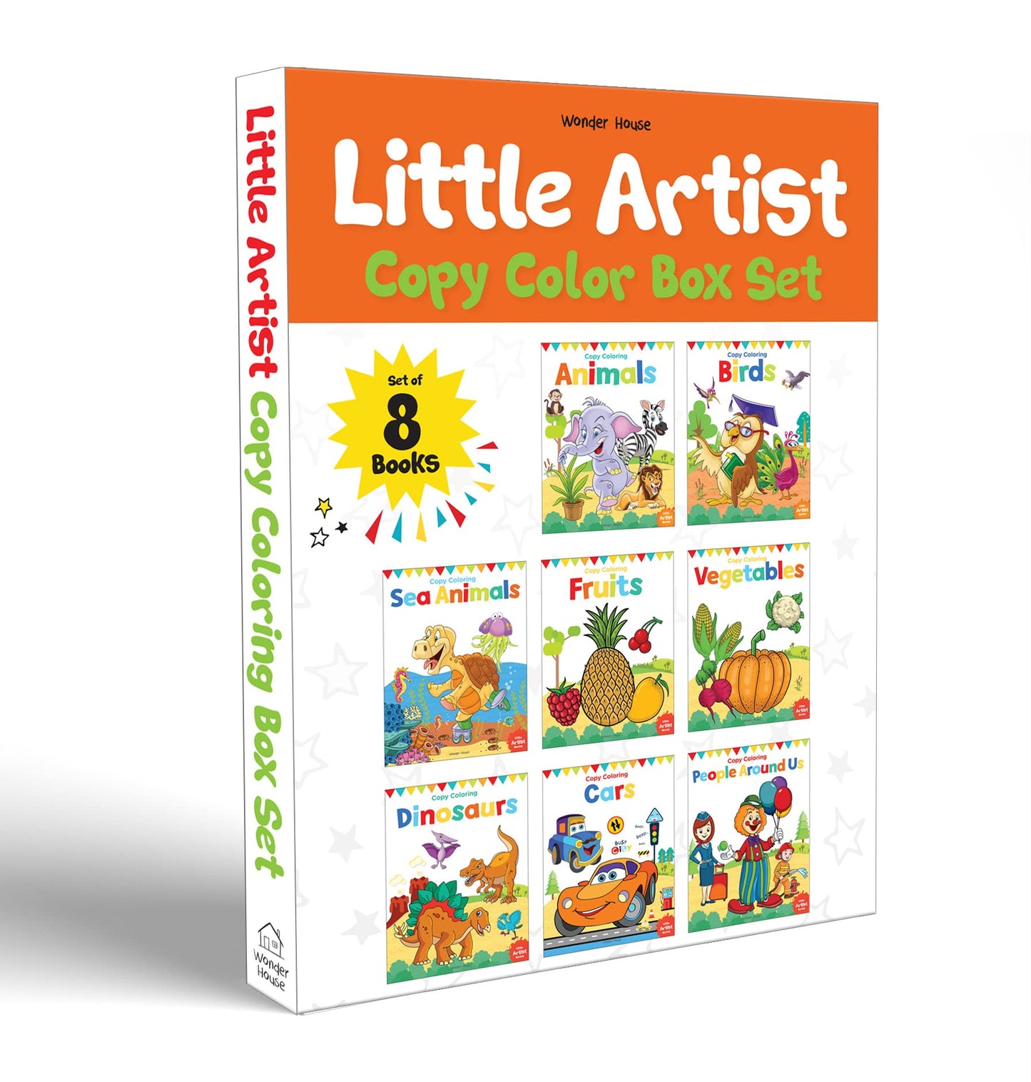 Little Artist Copy Colouring Boxset : Pack of 8 Books (Birds, Sea Animals, Fruits, Vegetables, Dinosaurs, Cars and People Around Us)