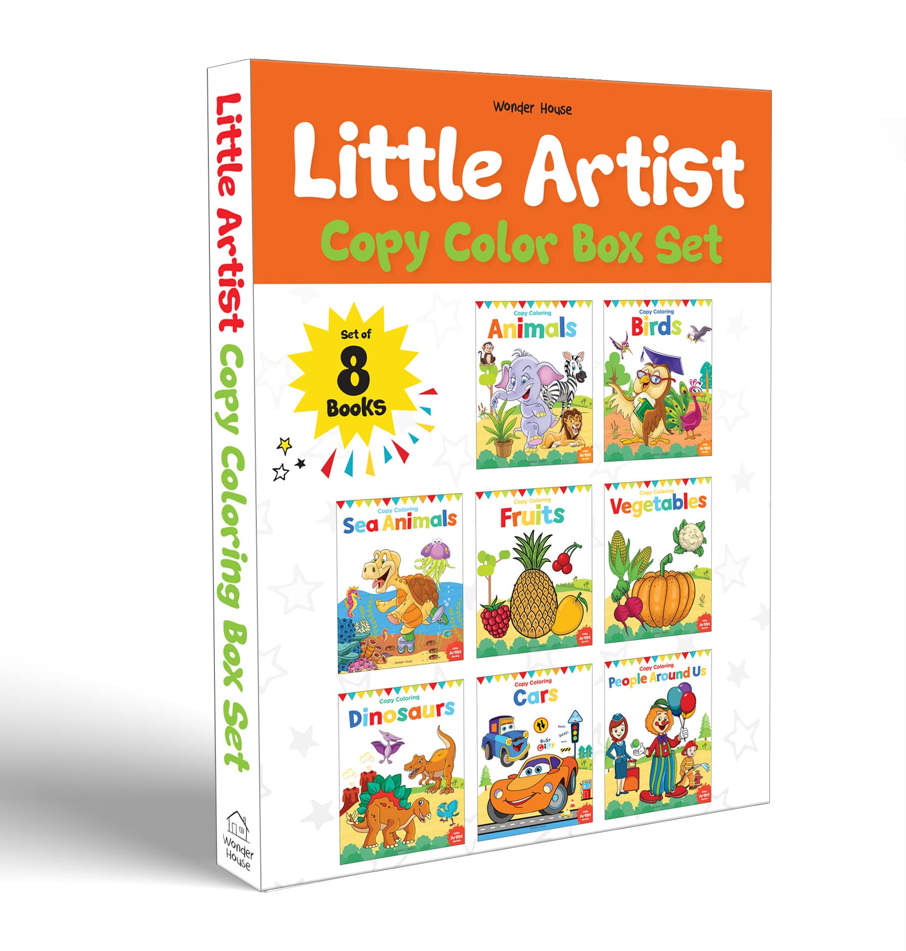 Little Artist Copy Colouring Boxset : Pack of 8 Books (Birds, Sea Animals, Fruits, Vegetables, Dinosaurs, Cars and People Around Us)