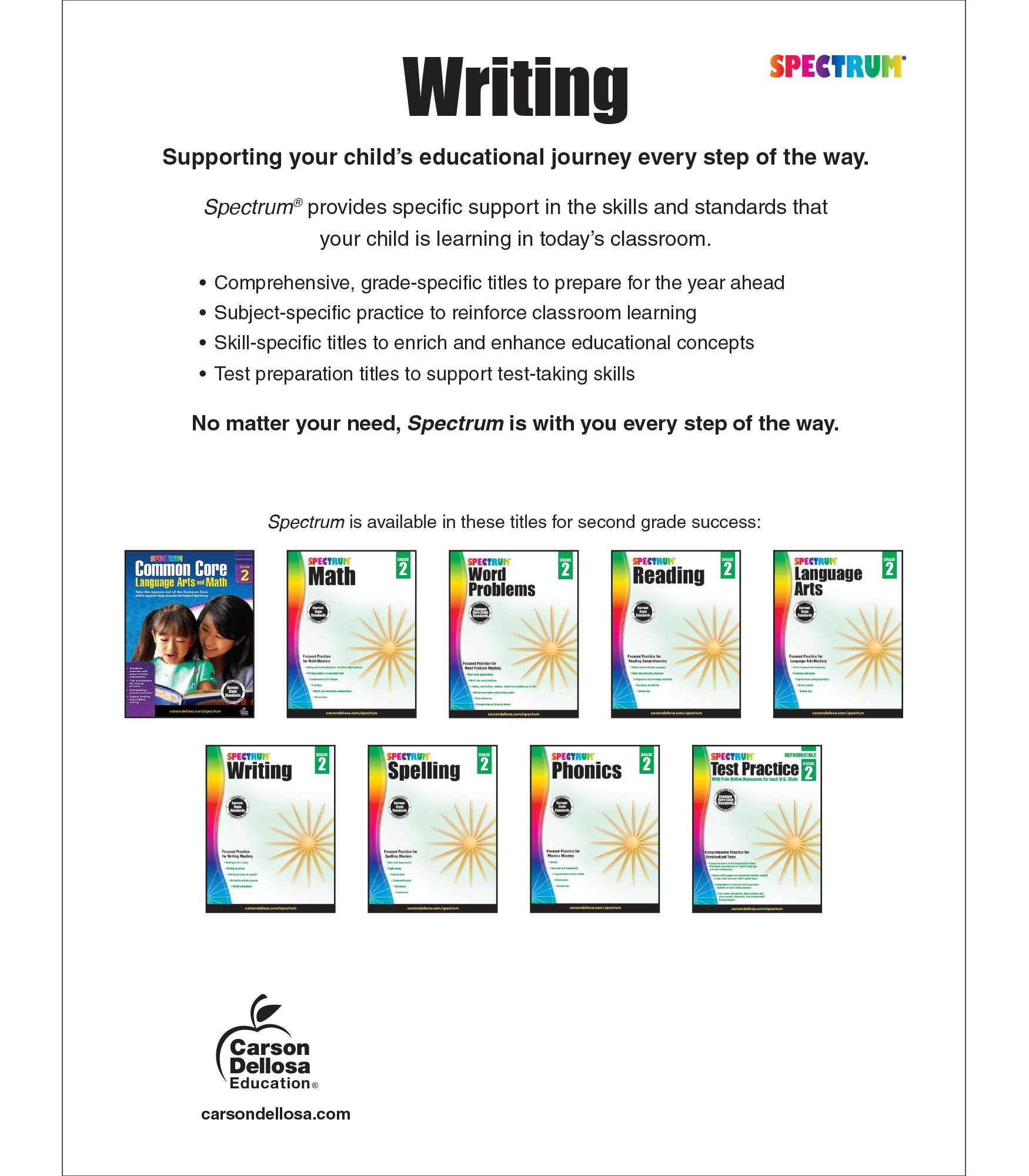 Spectrum Writing 2nd Grade Workbook, Learn to Write a Story, to Inform, an Opinion, Handwriting Practice for Kids Age 7-8, Classroom or Homeschool Curriculum