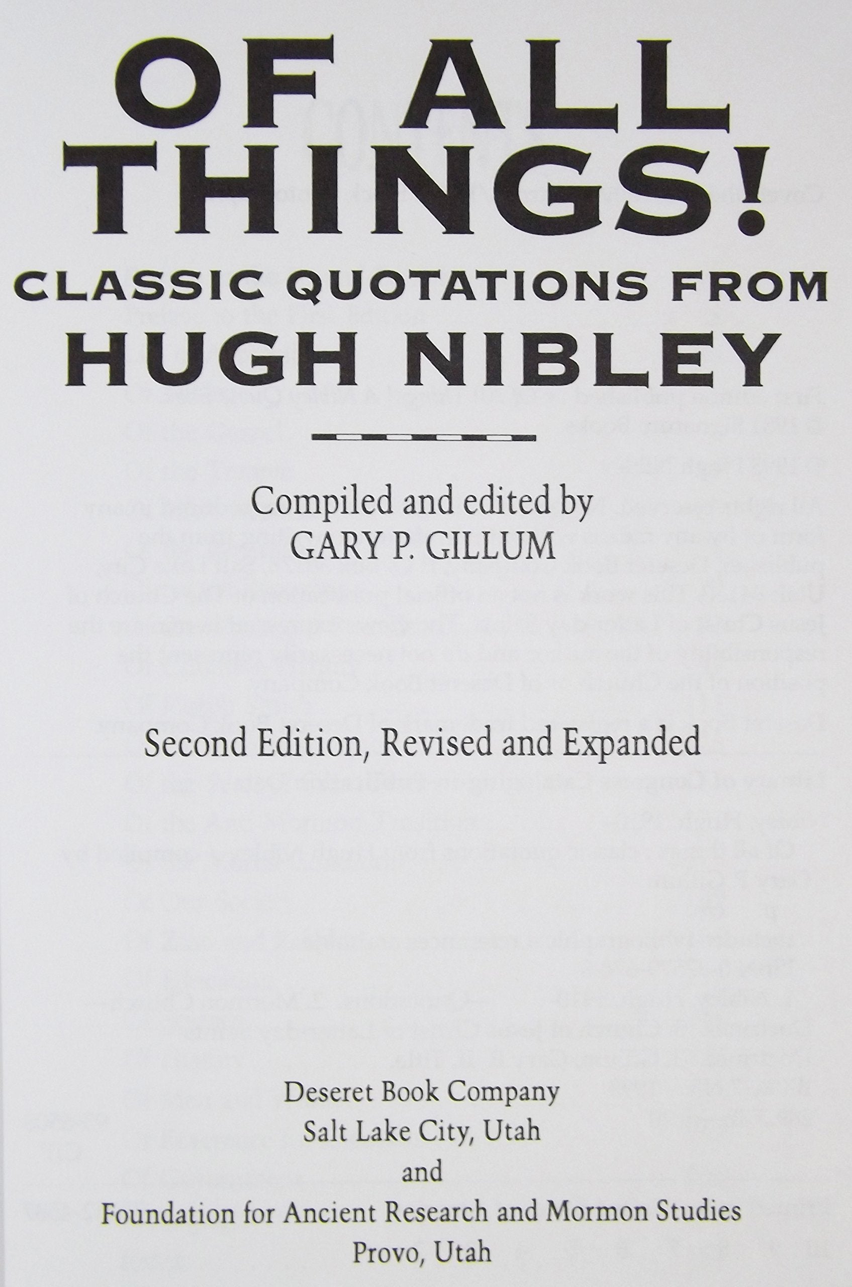 Of All Things!: Classic Quotations from Hugh Nibley
